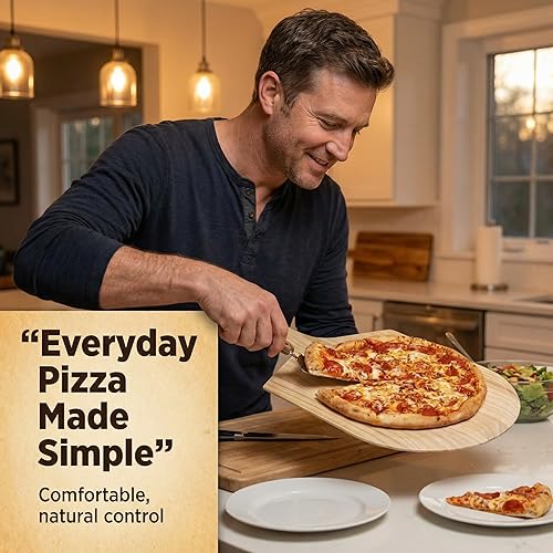 Vista 5 de Pela de madera para pizza, hoja de 16 x 14 pulgadas con mango de 8 pulgadas, madera de pino, longitud total de 24 pulgadas con borde cónico