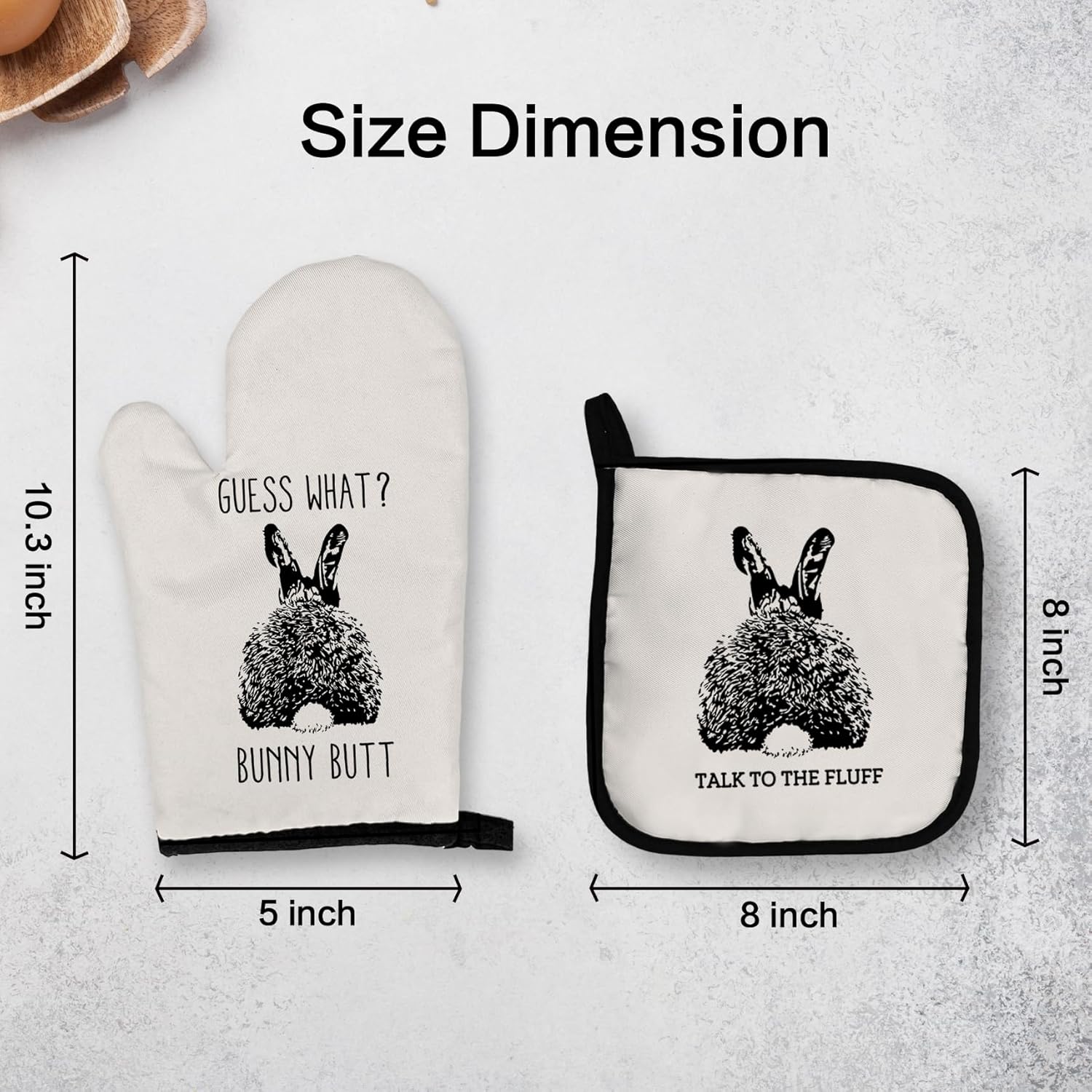 OHSUL Funny Bunny Oven Mitts and Pot Holders Sets, Gifts for Bunny Lovers Kitchen Decor Accessories, Guess What Bunny Butt Funny Rabbit Heat Resistant Oven Gloves Hot Pads for Kitchen Cooking Baking
