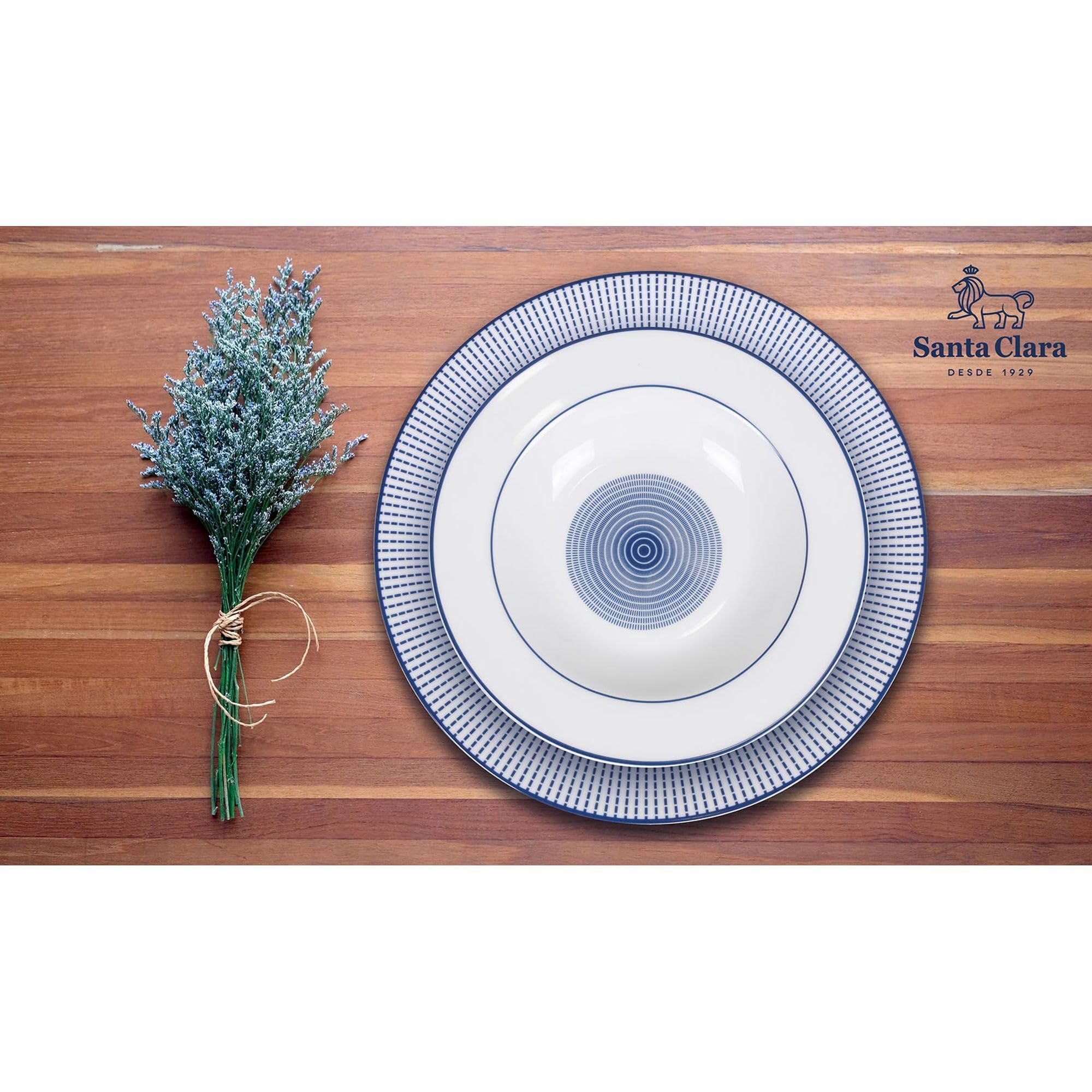 Santa Clara Vajilla Completa 18 Piezas de Vidrio Templado, Incluye 6 Platos Llanos de (27 cm), 6 Platos Hondos de (21.5 cm) y 6 Platos de Postre de (19 cm), Colección Diana