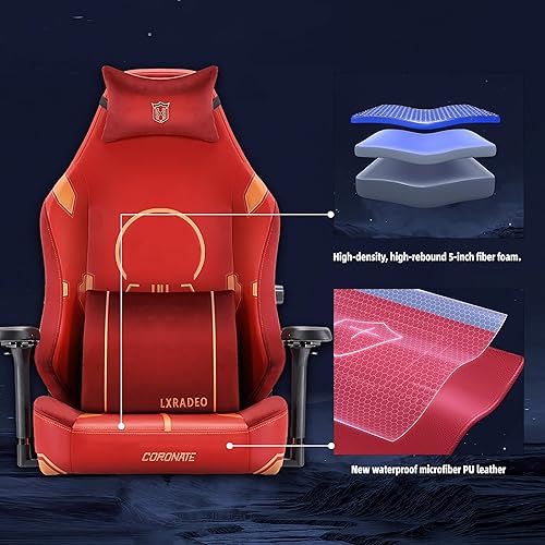 Miniatura 4 de Silla de computadora para videojuegos con soporte lumbar ajustable interior de 4 vías, asiento más grande aplanado, sillón ergonómico de piel