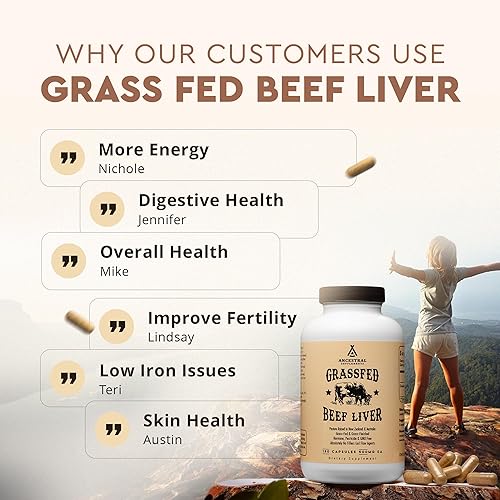 Vista 6 de Ancestral Supplements Grass Fed Beef Liver 180 Capsules, Supports Energy Production, Detoxification, Digestion, Immunity and Full Body Wellness