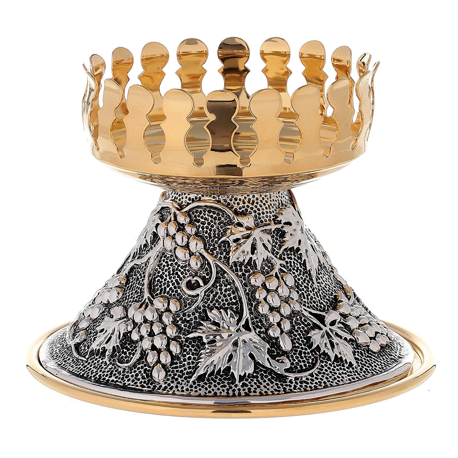 Holy Sacrament red Glass Candlestick on a Grape and Leaf Base