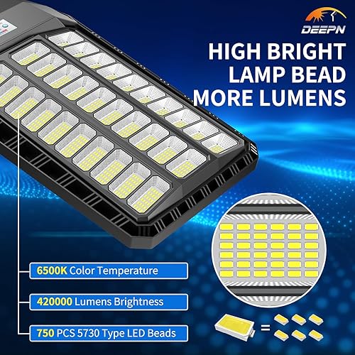 Miniatura 4 de Deepn Luz solar de calle, luces solares de grado comercial para exteriores IP67 impermeable, luces LED de seguridad de inundación de 8700 W, sensor