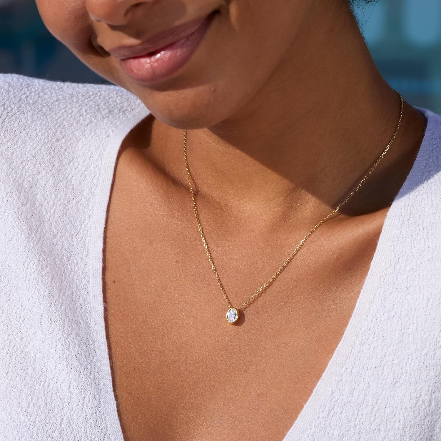 STORYJEWELLERY 925 Sterling Silver Cubic Zirconia Necklace, Rhinestone Necklace for Women, Gold Plated Pendant Necklaces, Bezel Solitaire Necklaces, Elegant Jewelry for Her