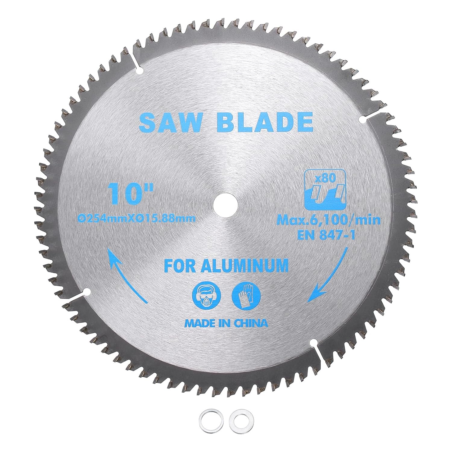 Circular Saw Blade - [10 Inch x 80 Teeth x 5/8 Inch Arbor] Tungsten Carbide Tipped Table Miter Saw Blades with 5/8 Inch to 1/2 Inch 3/8 Inch Washer Adapters | Silver