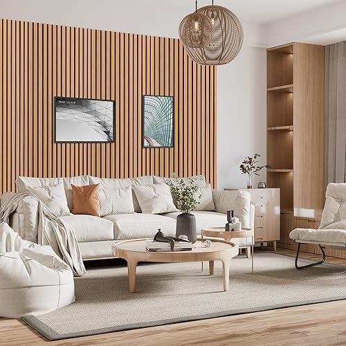 Miniatura 8 de Paneles de pared de listones de madera, paquete de 2 paneles acústicos de 46.46 x 23.82 pulgadas, panel de pared acanalado 3D que absorbe el sonido