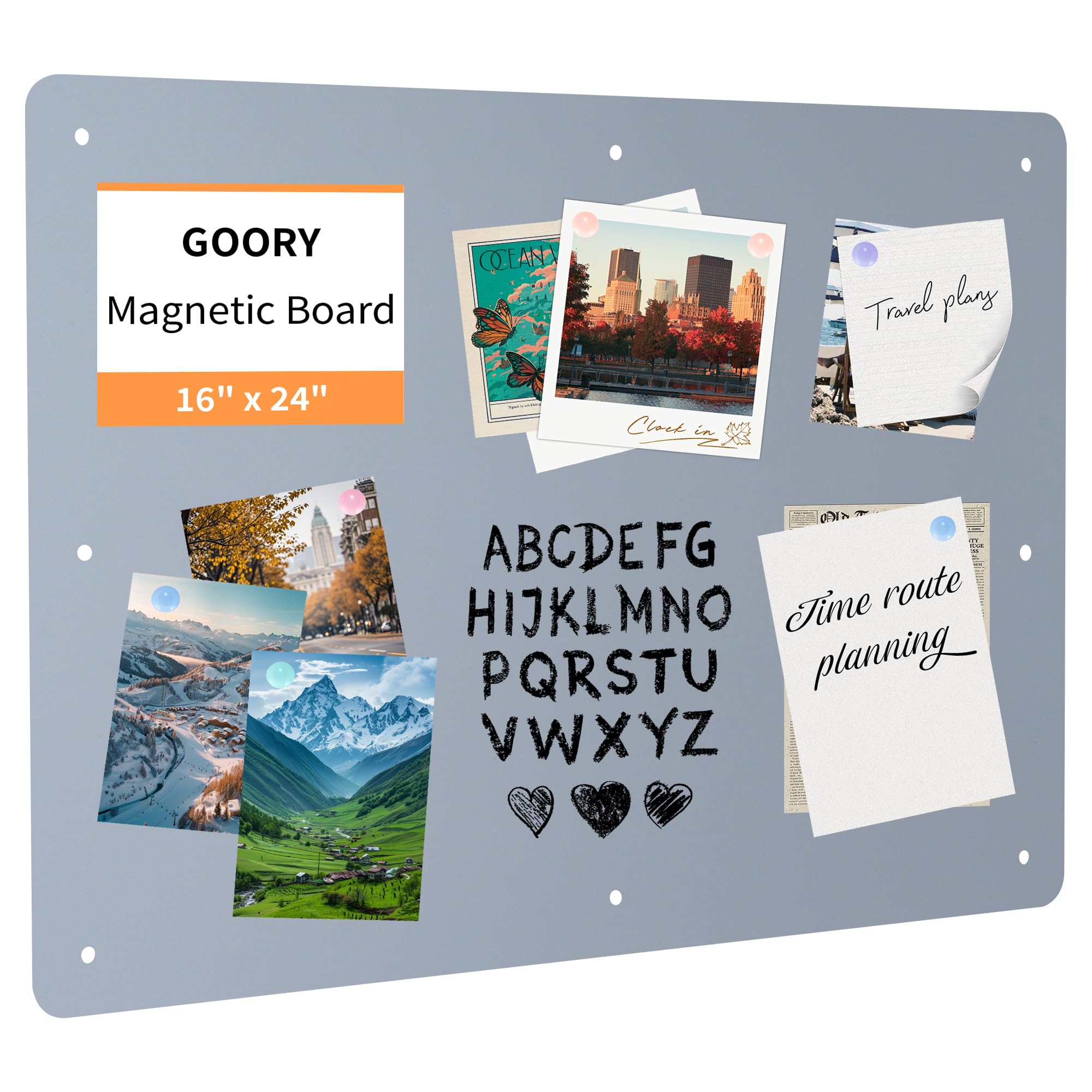 GOORY Magnetic Wall Board - 16" x 24" - Memo & Vision Bulletin Board for Home, Office and Classroom - Pre-drilled Mounting Screws Large Frameless