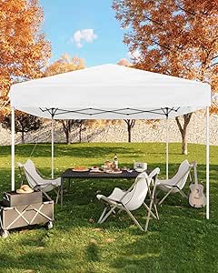 10x10 Pop Up Canopy Tent, Easy Up Canopy with 3 Adjustable Height, Outdoor Sun Shade with 4 Sandbags &amp; Carrying Bag for Camping, Parties,Outdoor Events - White