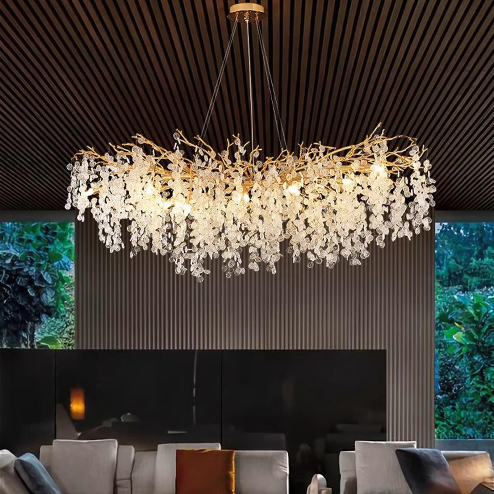 KXEcoLife Modern Tree Branch Crystal Chandelier Luxury Pendant Lighting Contemporary Large Raindrop Chandeliers for Dining Room Kitchen Bedroom Living Room,L100cm B