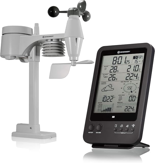 BRESSER Weather Station 5-in-1 with Outdoor Sensor and German DCF Radio Control Clock and Manual Mode For UK, Black