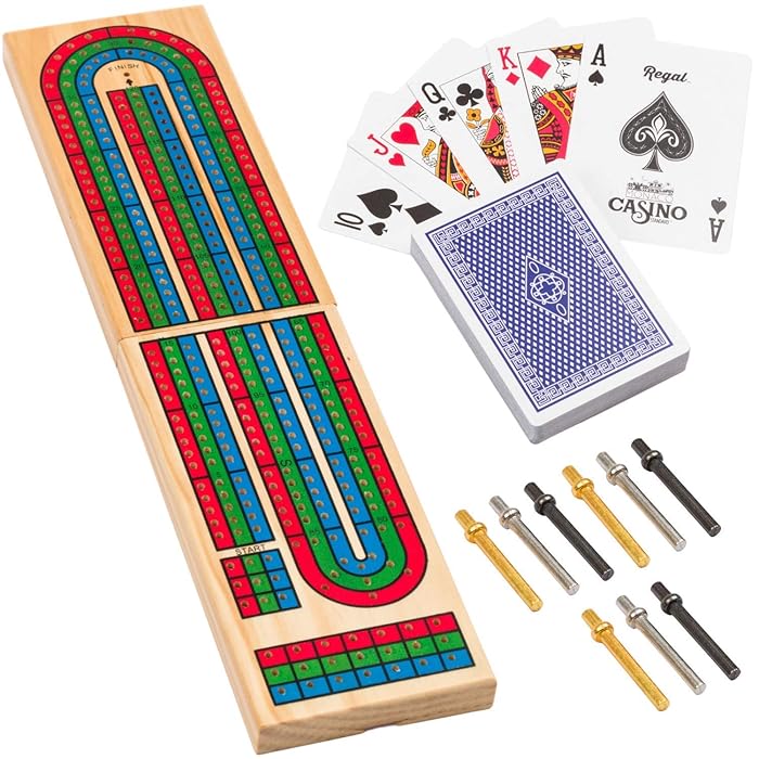 Buy Regal Games Wooden Cribbage Board Game with Metal Pegs and a Standard Deck of Playing Cards