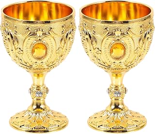 Cabilock Vintage Chalice Medieval Goblet, 30ml Shot Glass Brass Gold Wine Glasses Goblet, Communion Cup, Cocktail Glass Cup for Home Bar Wedding Party Supplies (Pack of 2)