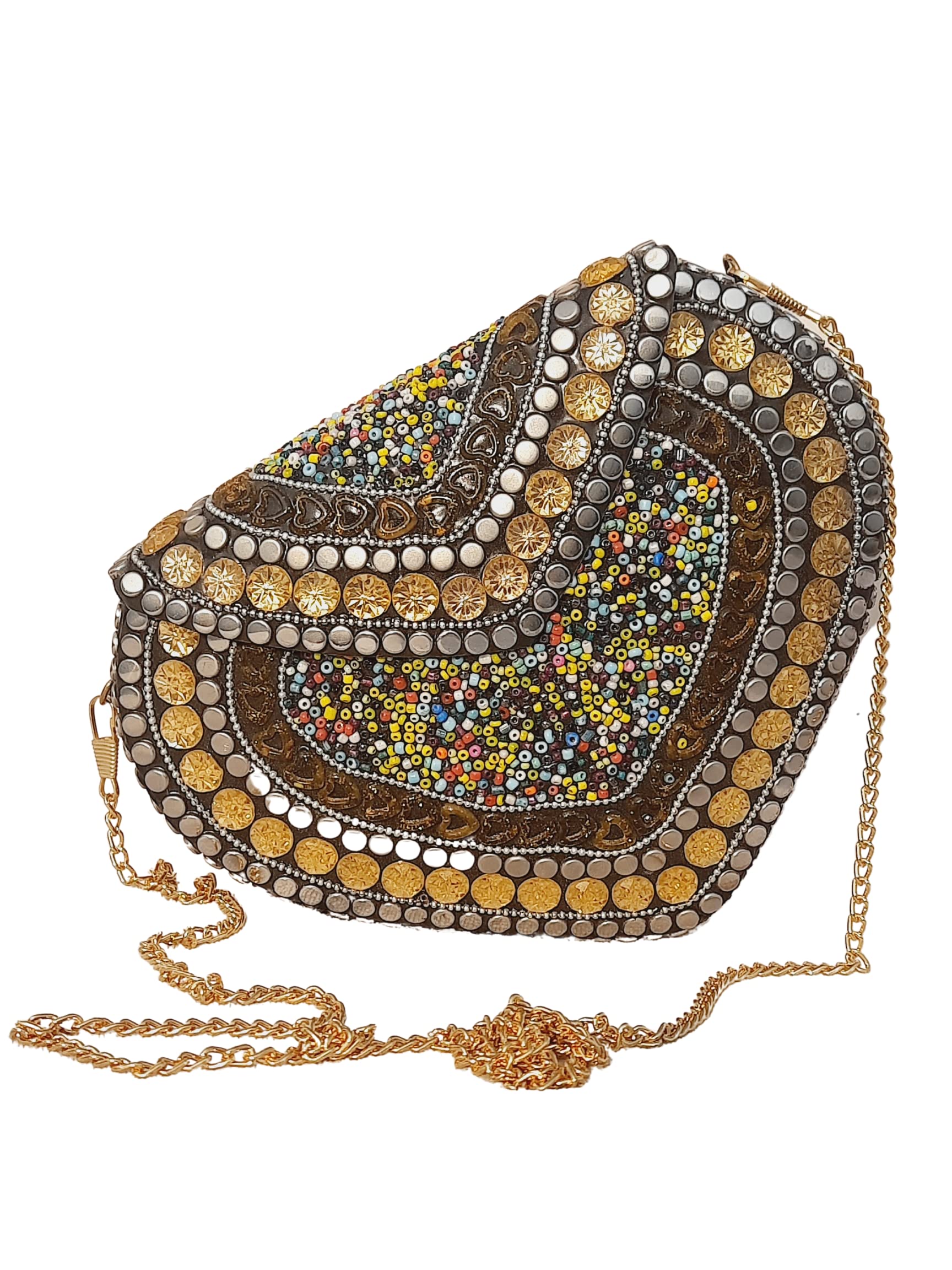 Trend Overseas Ethnic Indian Handmade Heart Design Small Size Bridal Clutch Stone Mosaic Clutch (Silver Metal Beads) (B0C14T3G9V) Amazon Price History, Amazon Price Tracker