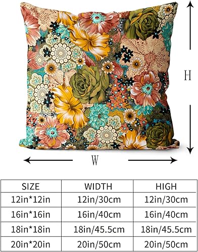 Miniatura 3 de Juego de 2 fundas de almohada florales bohemias de 20 x 20 pulgadas, fundas de cojín bohemias con estampado de flores vintage de terciopelo de doble