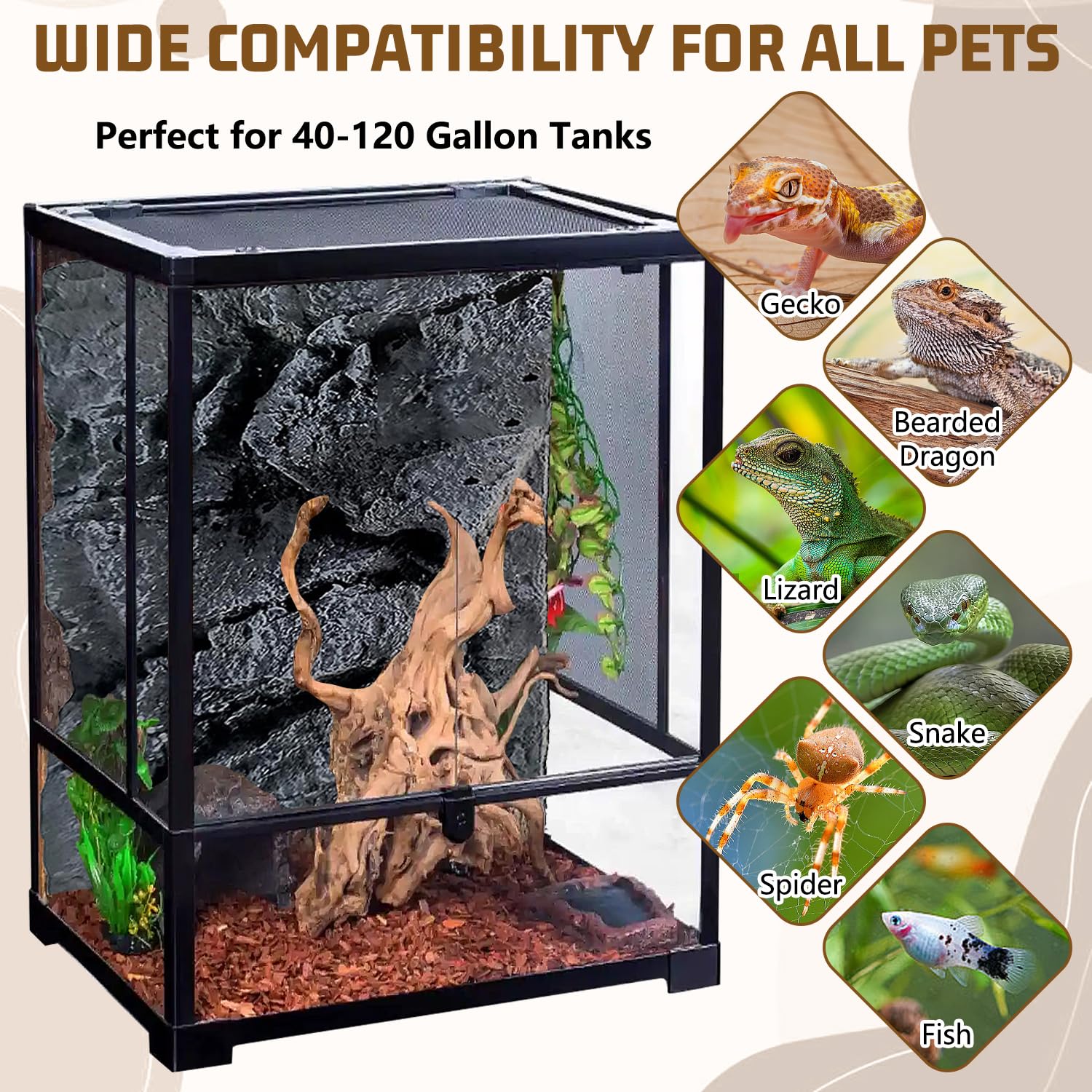 Tfwadmx Toile de fond 3D pour terrarium de reptiles - Toile de fond stéréo pour amphibiens - Décoration murale d'habitat de serpent - Pour lézard, barbu, gecko, araignée, caméléon, tortue, poisson