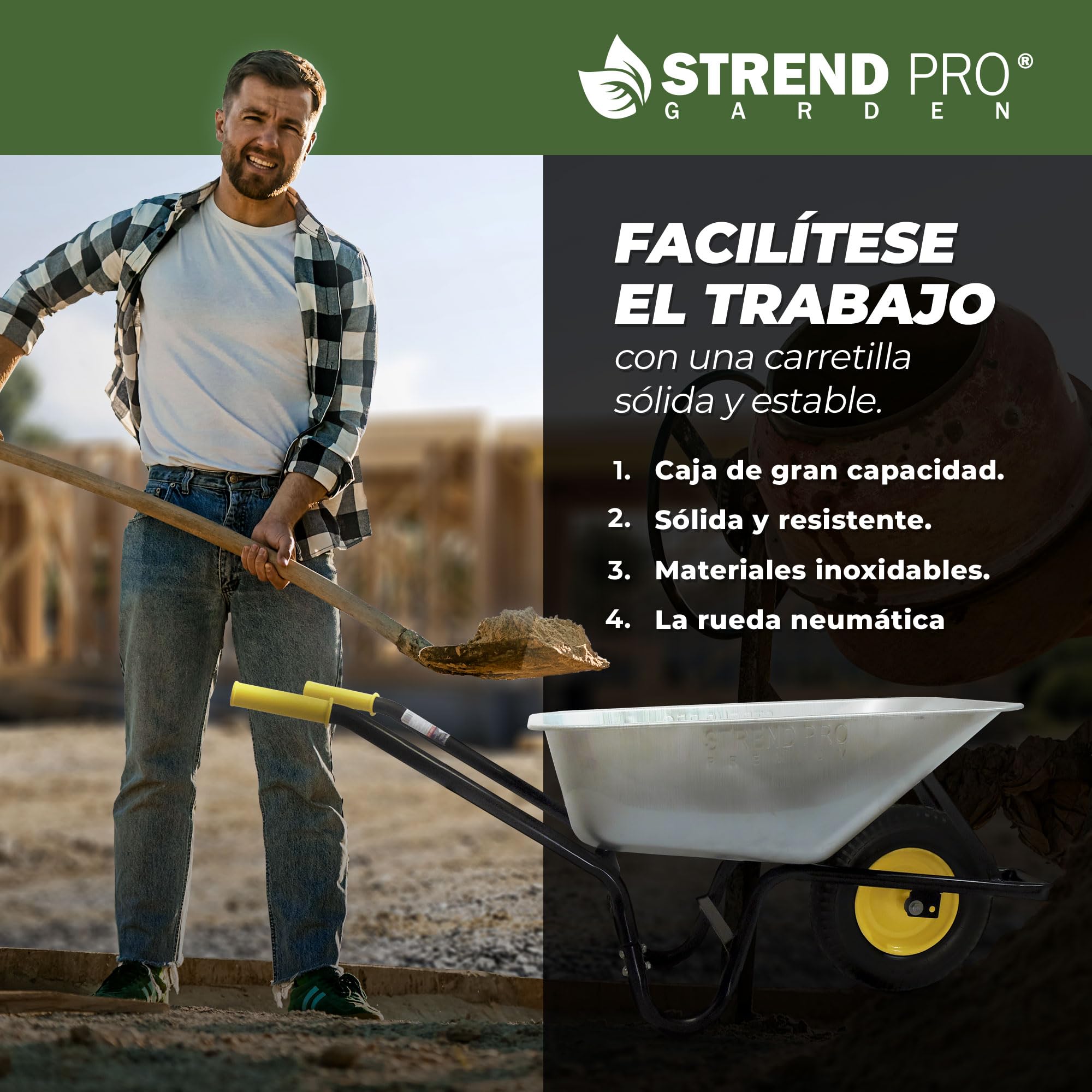 Carretilla con ruedas neumáticas, 85 L, 250 kg, carretilla de construcción, ligera y práctica, carretilla grande, carretilla de mano, carretilla de jardín, carretilla de transporte