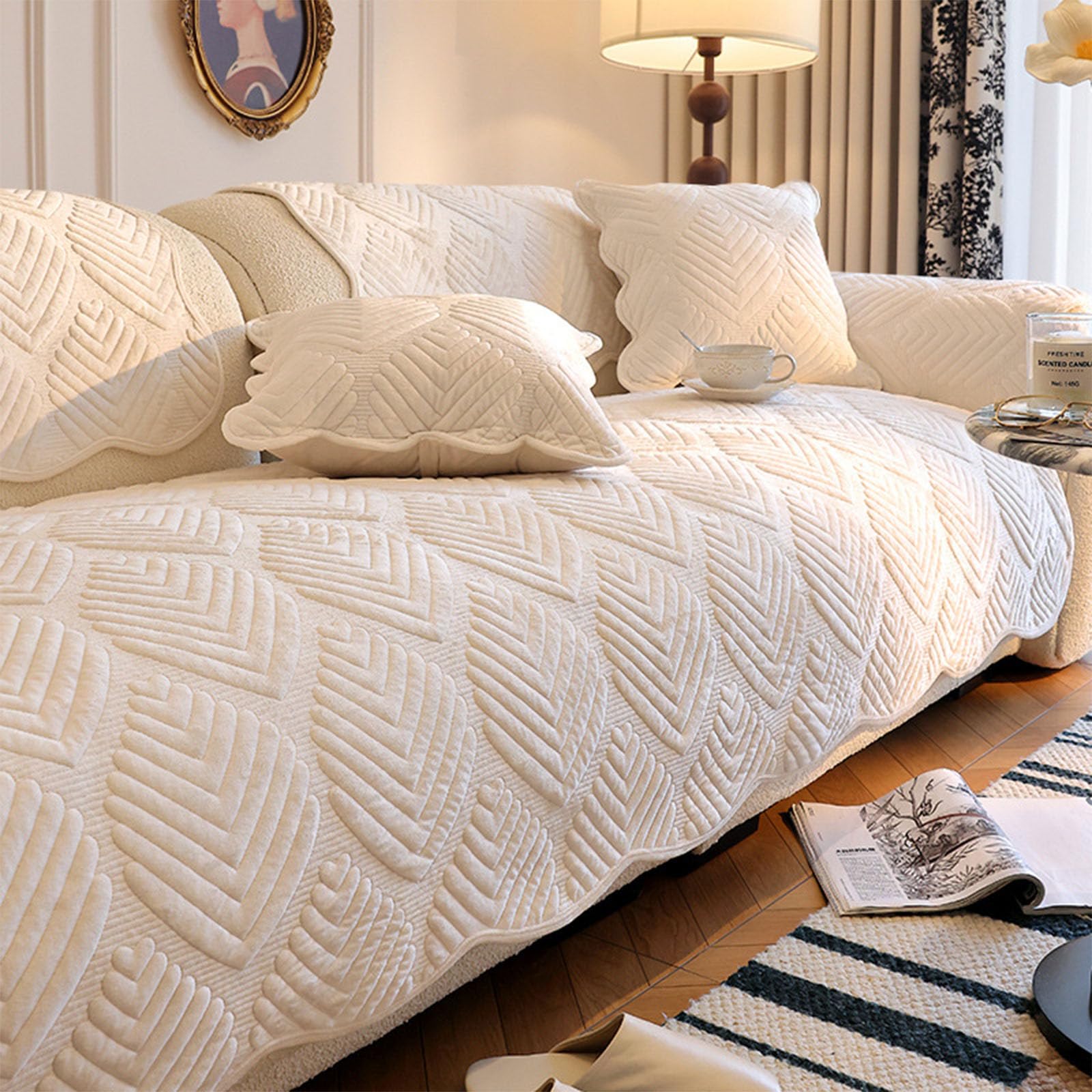 Housse de coussin de canapé en velours lait blanc 110x210cm