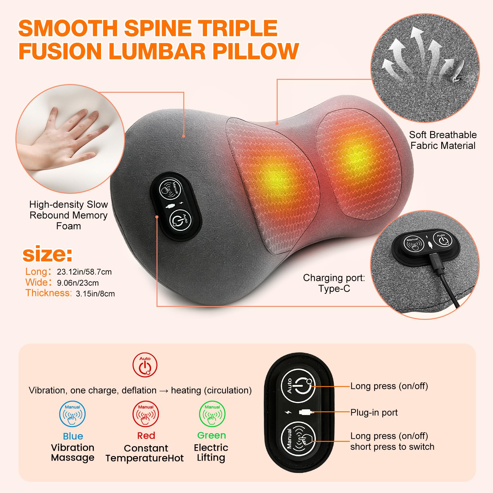 Rückenmassagegerät mit Wärmevibration und einstellbarer Höhe Glatte Wirbelsäule Triple Fusion Rückenmassagegerät für Rückenentspannung Schmerzlinderung Tiefengewebe 3-in-1 Elektrisches
