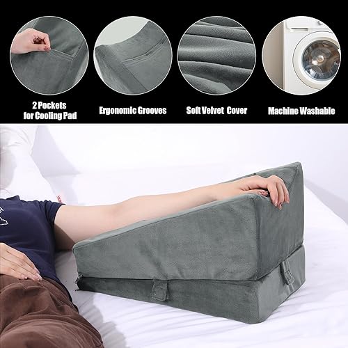 Miniatura 6 de BALAPET 2-in-1 Adjustable Arm Elevation Pillow with Pockets, Ergonomic Wedge Bolster for Post Surgery Support, Recovery Boost Pillow Leg Pain Gris