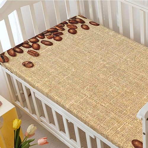 Miniatura 3 de Sábanas bajeras ajustables para cuna pequeña con temática café, sábanas portátiles para cuna para niño o niña, 24 x 38 pulgadas, marrón pálido