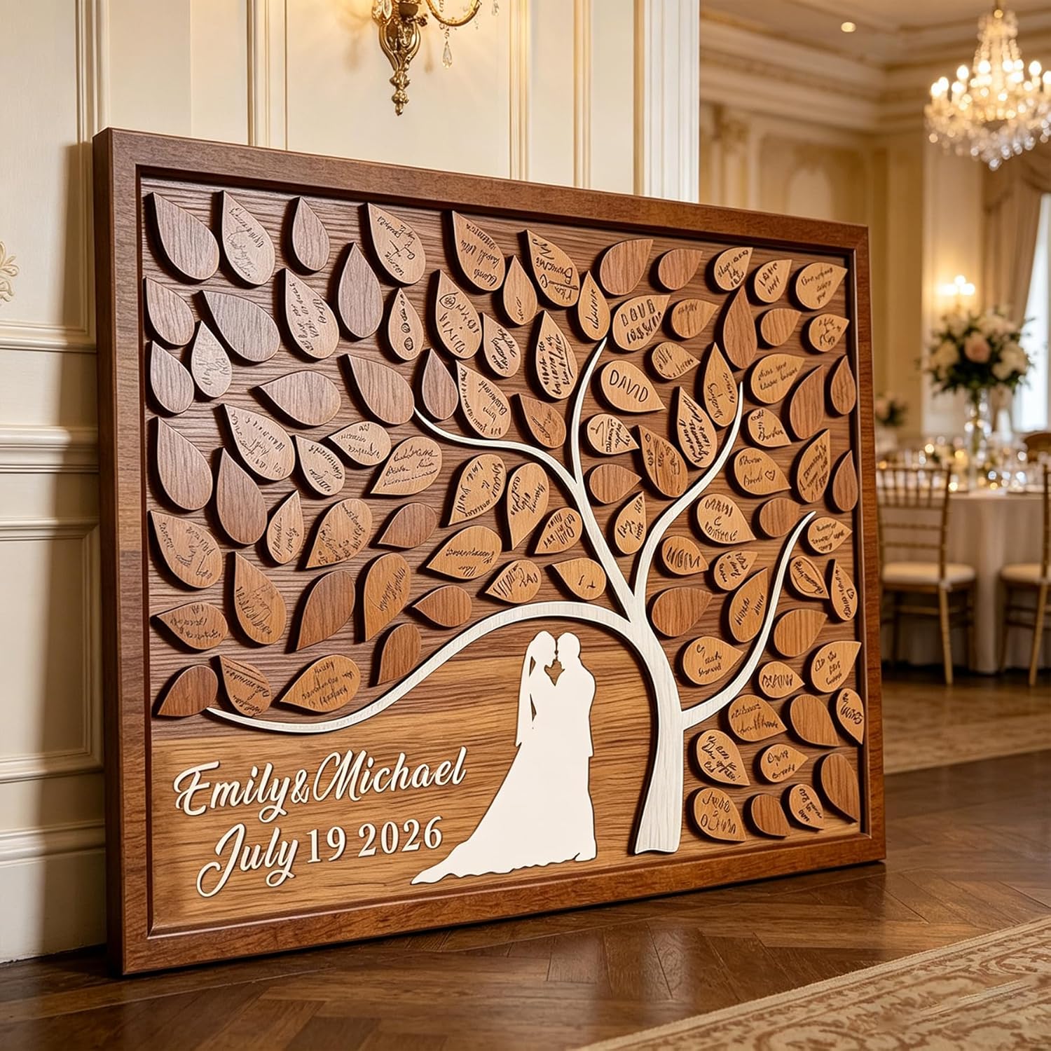 Custom Wood Sign for Wall – Personalized with Name, Date & Couple Silhouette, Handwritten Message Ready, Durable Solid Wood Decor for Living Room, Bedroom, Hallway, Apartment or Office, Multiple Sizes
