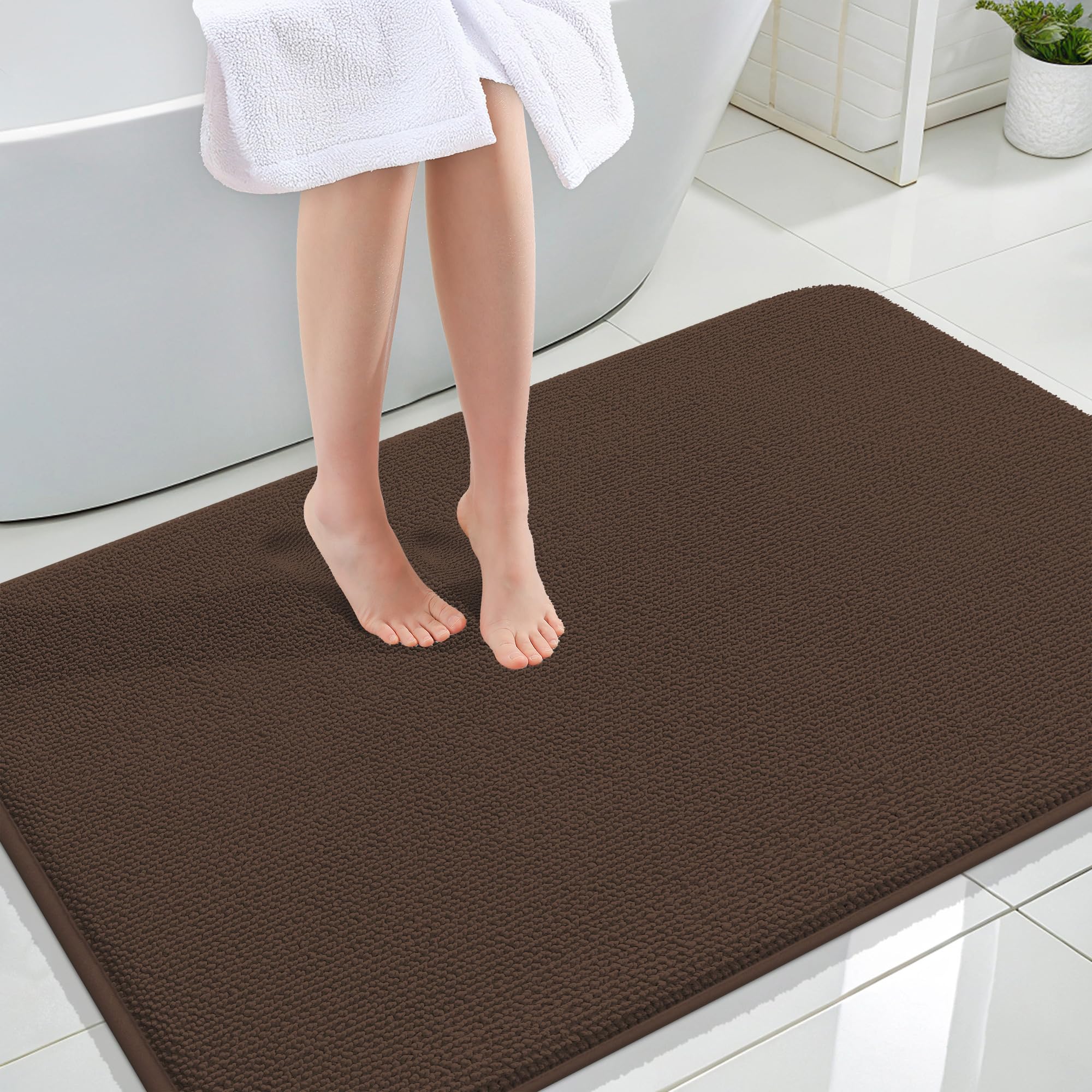 OLANLY Memory Foam Large Bathroom Rugs 47x32, Absorbent Bath Mat, Brown