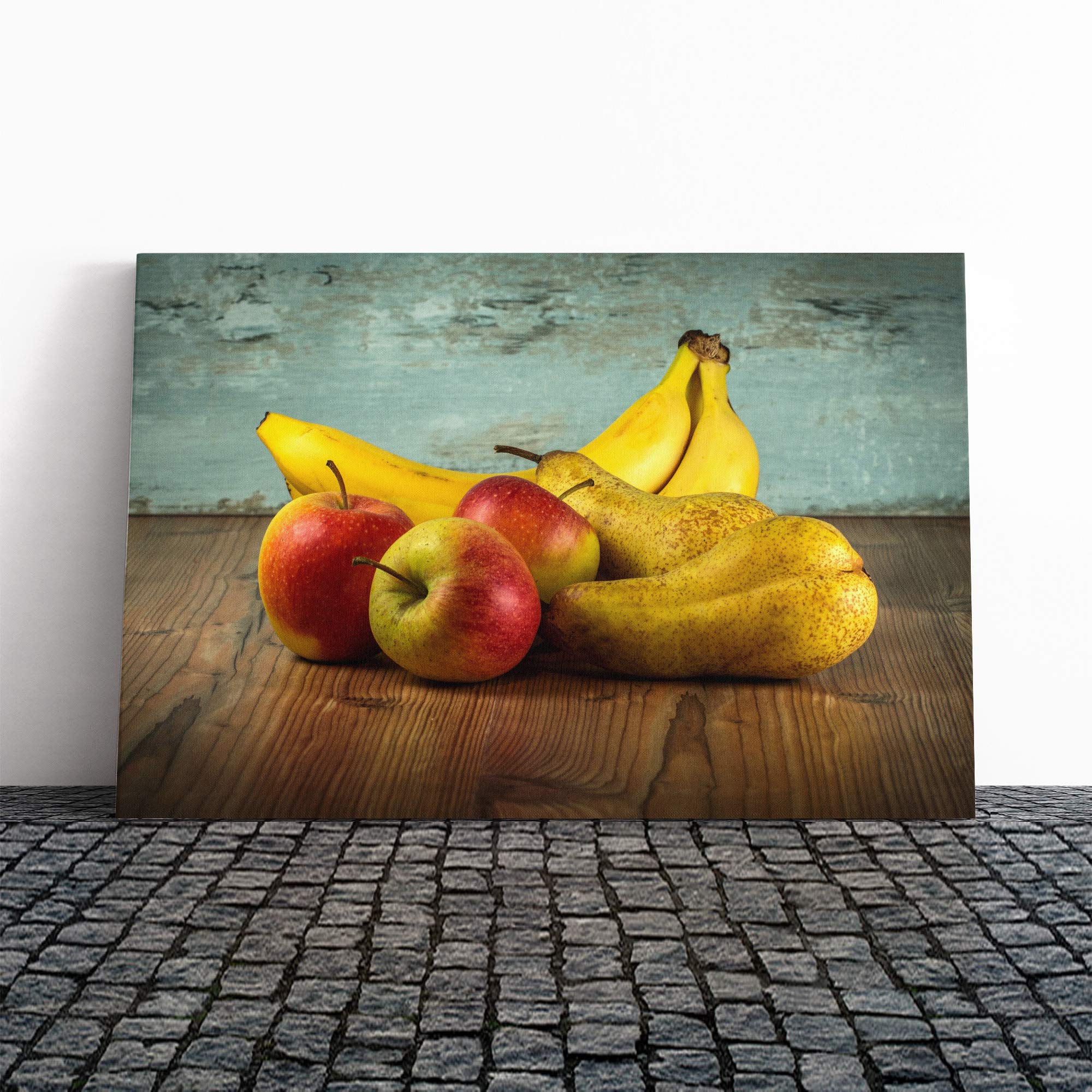 Fruit Bananas Apples Pears Canvas Print | Gallery Wrapped 30mm Frame Wall Art | 20x14 inches | Ready to Hang | Modern Still Life Picture | Living Room Bedroom Lounge Office