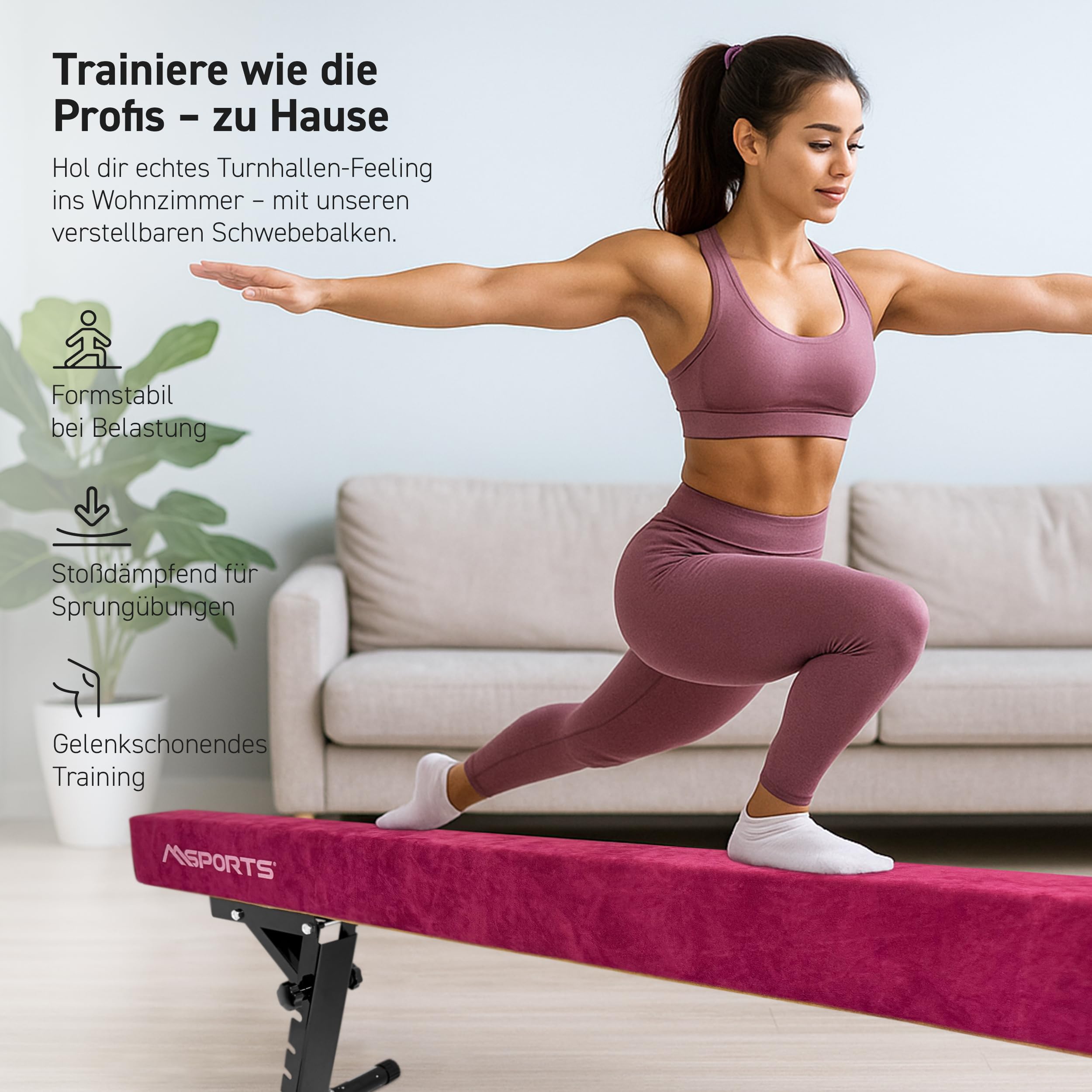 MSPORTS Barra de equilibrio de alta calidad con altura ajustable, 245 cm para niños y adultos, 5 niveles de altura regulable (18 – 56 cm), para casa o club, 5 colores