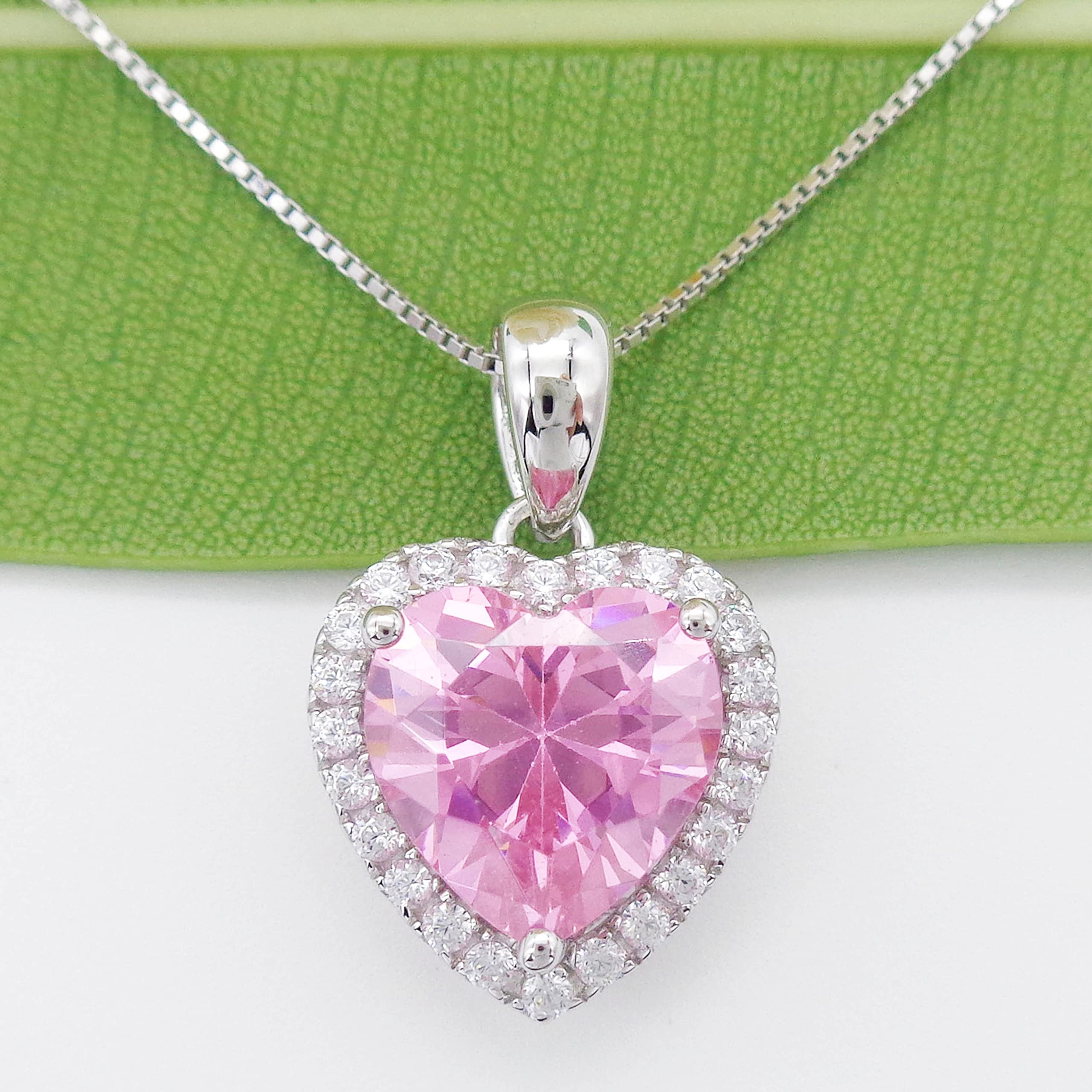 Navachi, ciondolo a forma di cuore con rubino o smeraldo 3,7 ct in argento Sterling 925, placcato in oro bianco 18 ct, lunghezza catenina 40,6 cm
