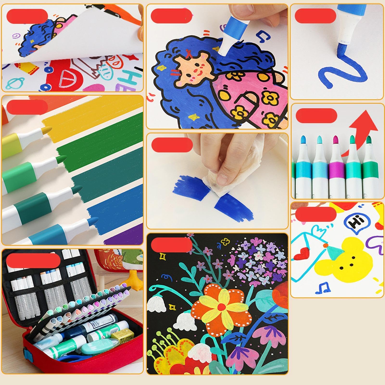 Marker-Set für Kinder, Kunstmarker, Malmarker-Set, waschbare Marker | Zeichenmarker, Malmarker, Kunstbedarf für Kinder, tragbares Marker-Set, Bastelmarker für Kinder