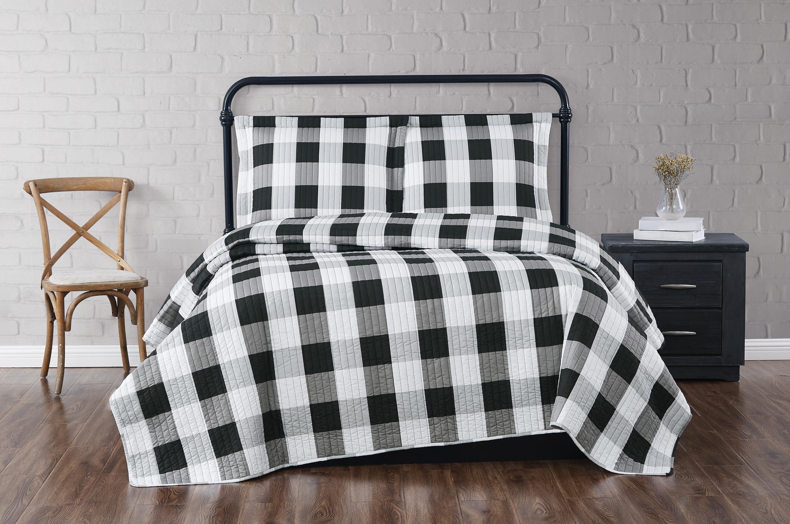 TRULY SOFT Everyday Buffalo Plaid Black Full/Queen Quilt Set-image-35