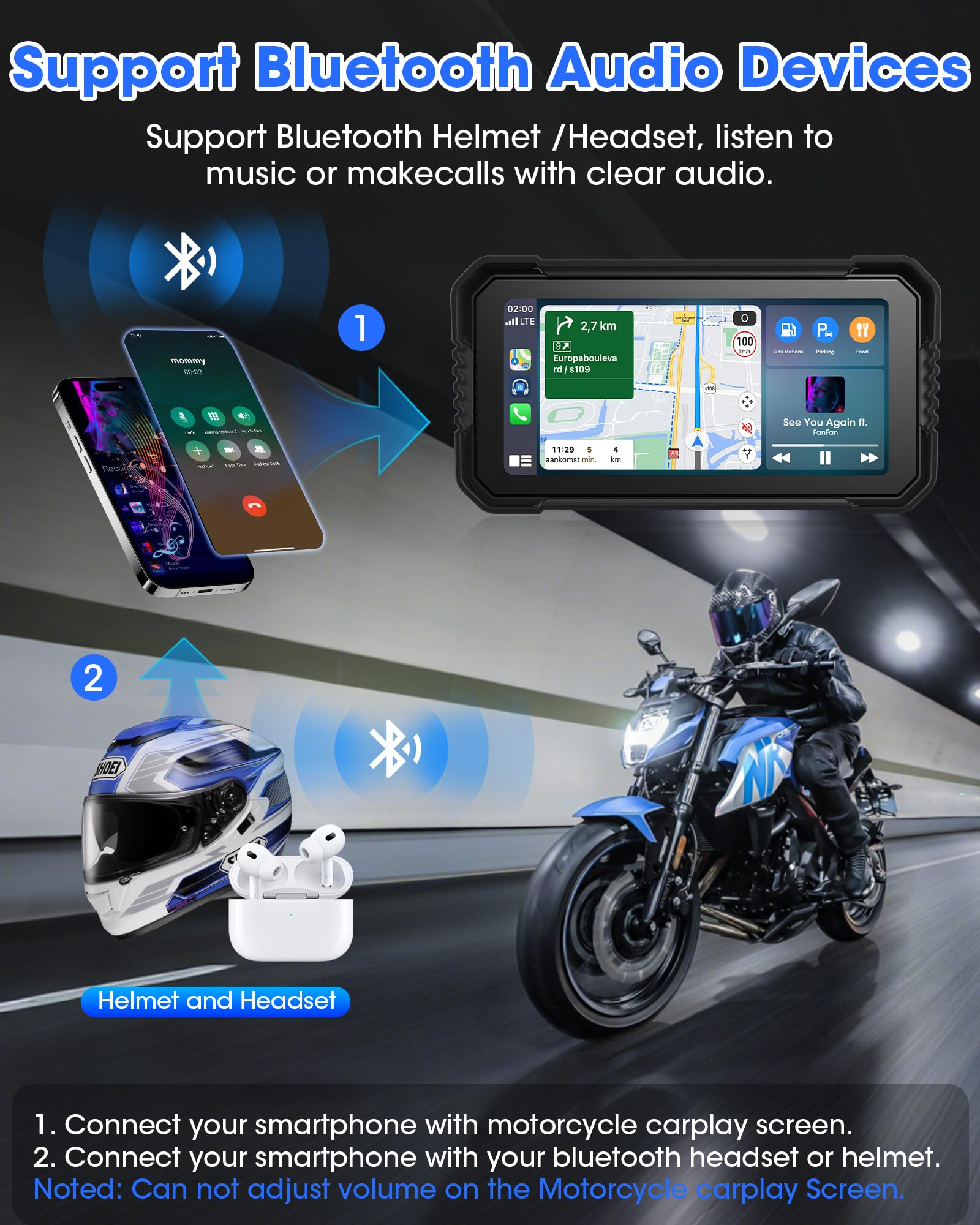 2025 4K Carplay Moto Android Auto Pantalla Carplay 6,25 Pulgadas con Navegador Moto Doble Cámara, GPS Moto con WiFi, Navegación GPS, Control Remoto, Bluetooth, Tarjeta TF 64G