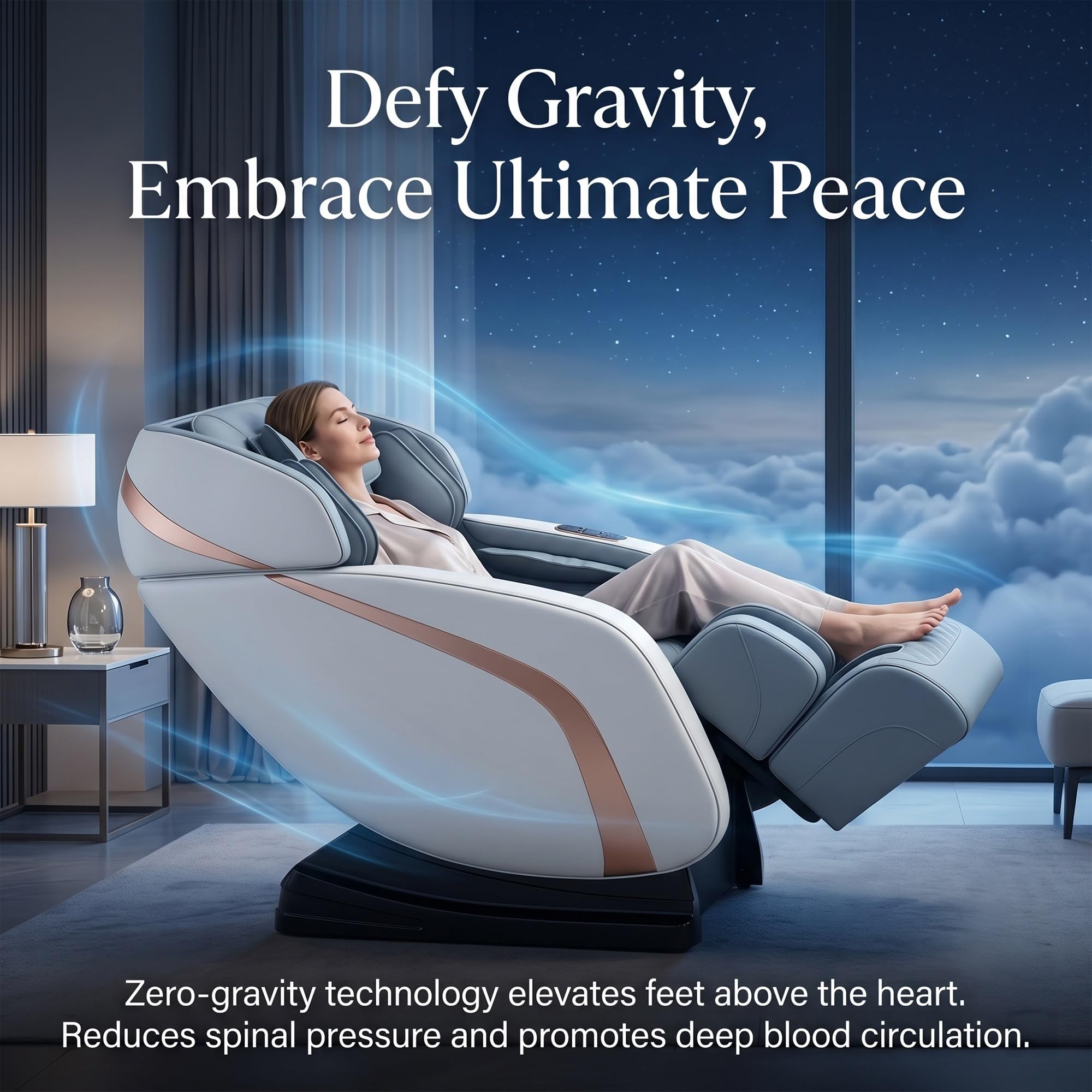 Sillón de Masaje Eléctrico Cuerpo Completo Gravedad Cero con Bluetooth, Pantalla LCD, Rodillos para Cadera, Compresión de Aire, Ahorro de Espacio, Sillón Relax Shiatsu Profesional(Gray)
