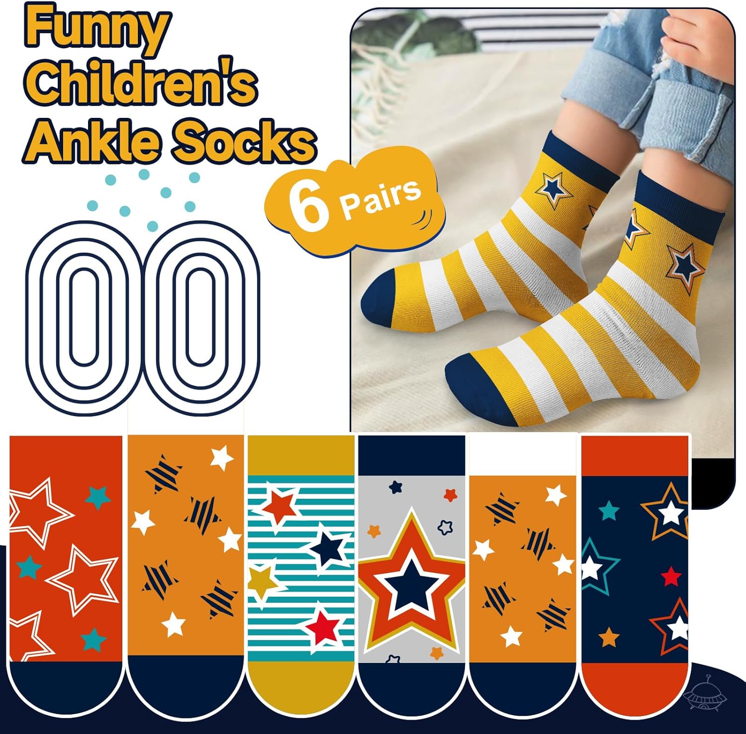 Queenshin Baseballs Spider Boys Socks 1-14 Years Old Novelty Cool Kid Crew Ankle Print Pattern 6 Pairs Birthday Gift - Image 2