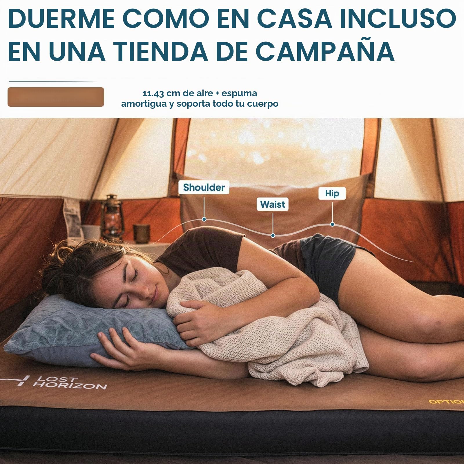 LOSTHORIZON Airsoft - Colchoneta de Dormir autoinflable de 4.5 Pulgadas de Grosor con Espuma sólida, colchón de Camping con Saco de Bomba, Cama Enrollable portátil, Almohadilla Inflable para