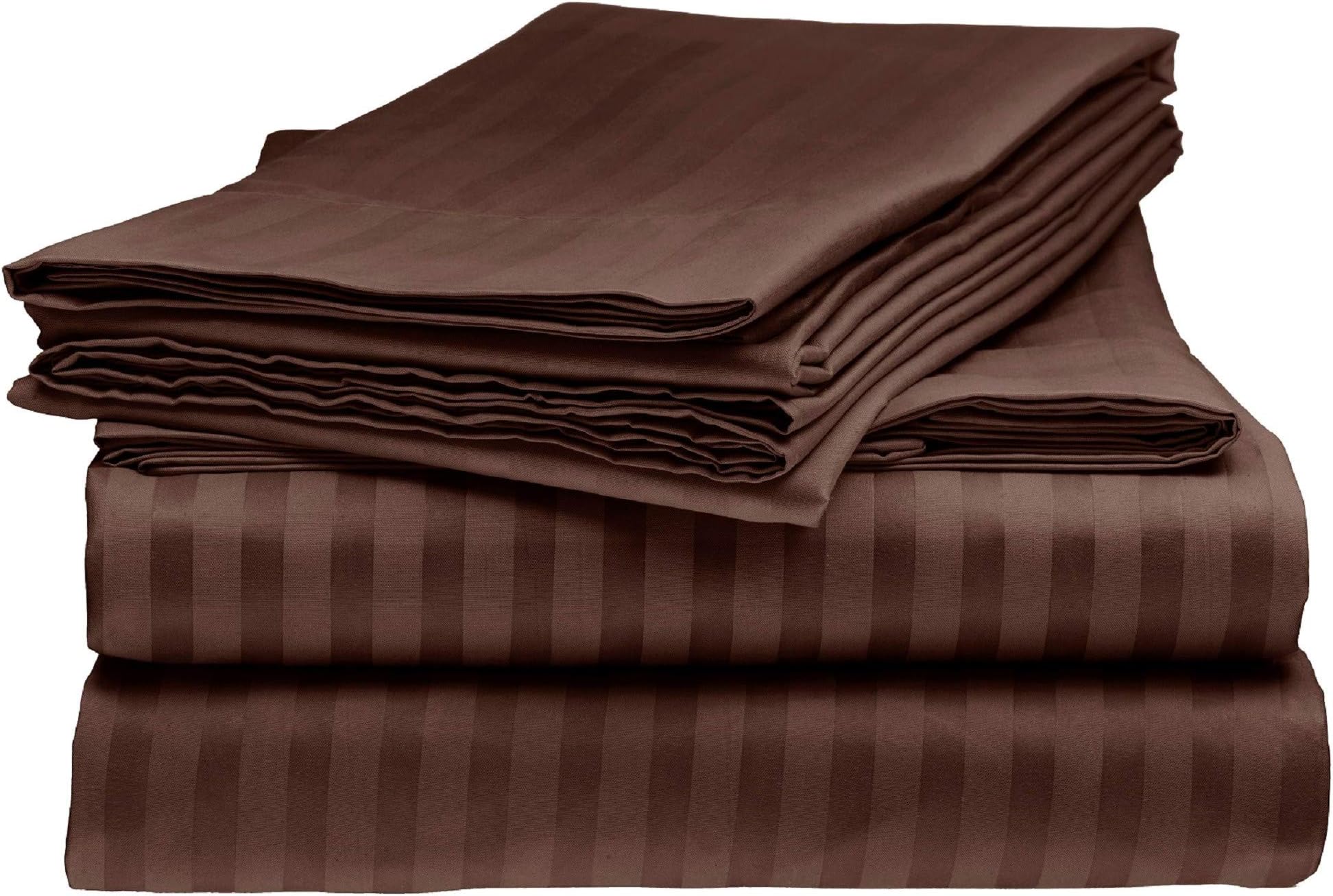 Sarah Ashley Elegante 1800 Bedding - Soft Microfiber - Striped 4pc Queen Bed Sheet Set, Mocha