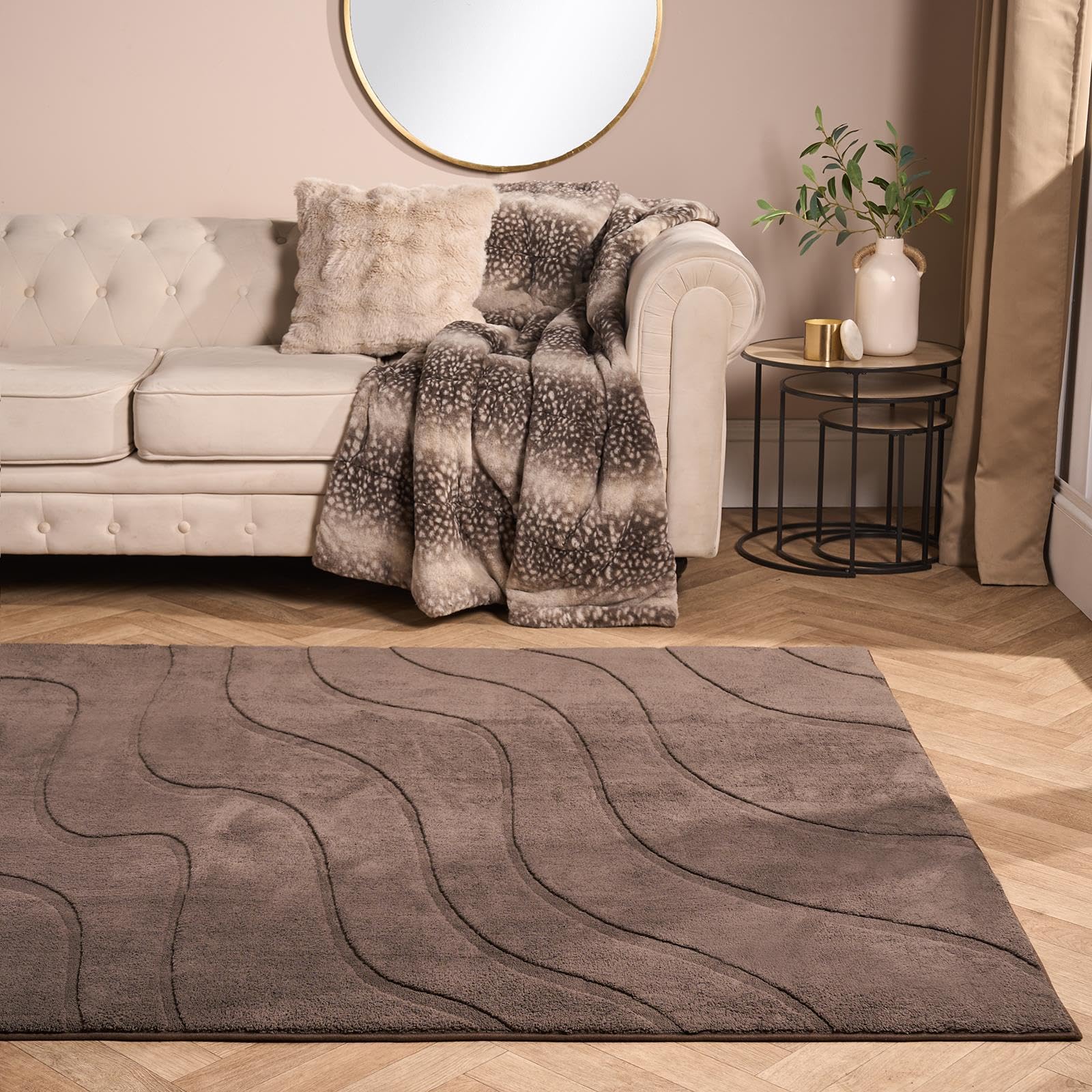 OHS Contour Tufted Rugs Living Room 120 x 170, Soft Fluffy Rugs for Bedroom Home Decorations Modern Non Slip Bedroom Rug Medium Non Shedding Hallway Runner Low Pile Carpet, Coffee