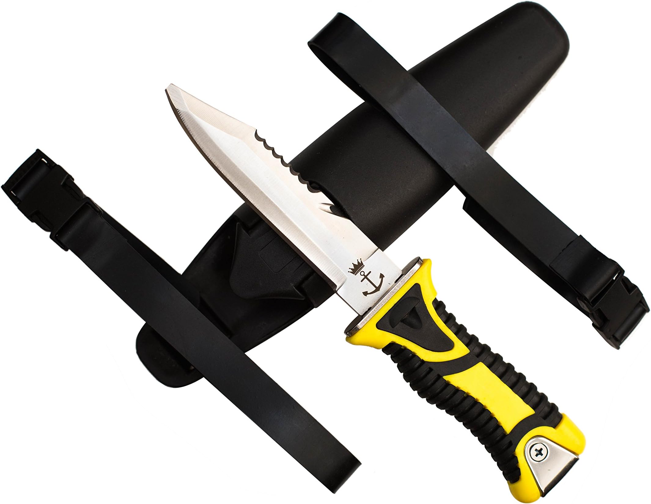 Deep Sea Excalibur Scuba Dive Knife Arthur, Blunt Tip Blade, Stainless Steel, with Sheath, Safety Line Cutter, Serrated Edge, and Two Flexible Nylon Straps