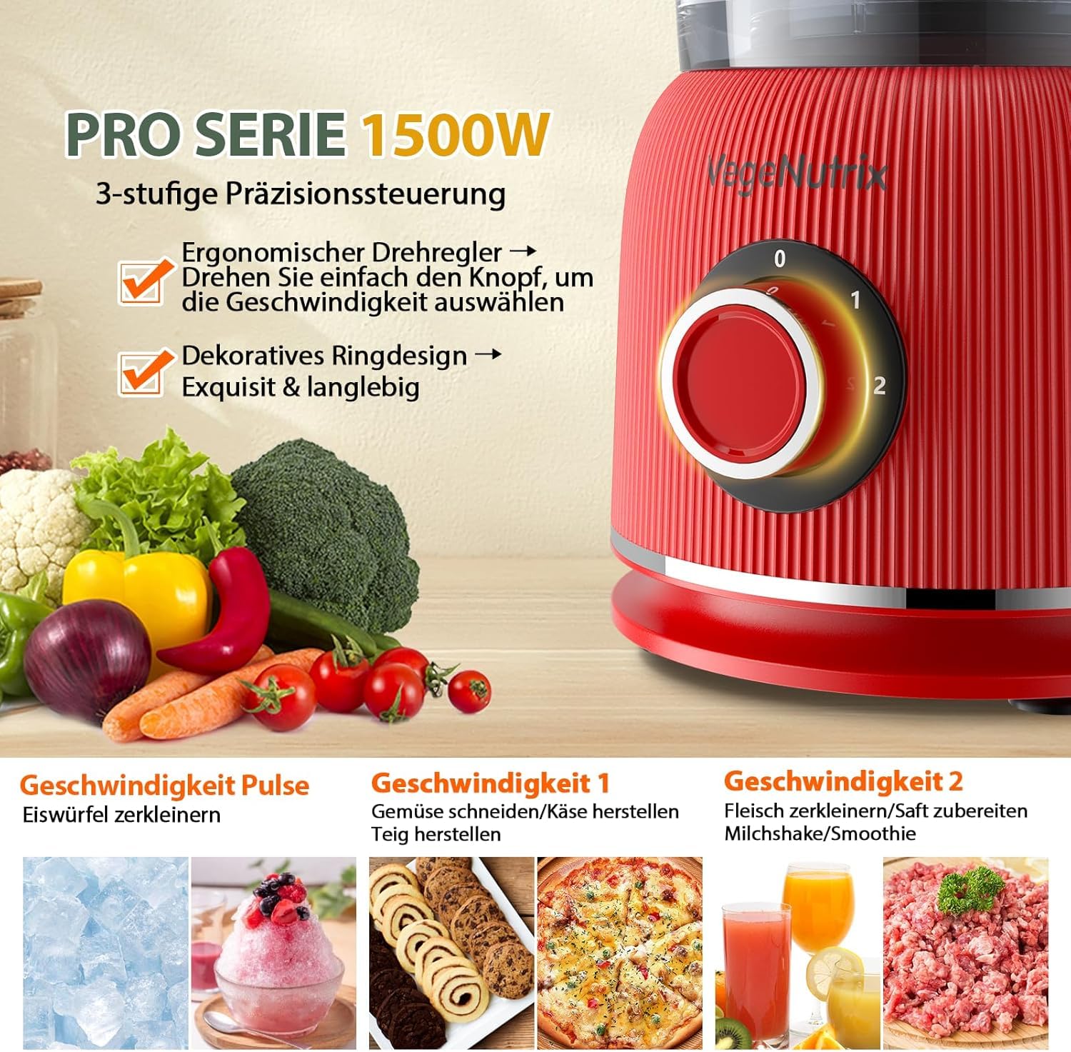 Robot de cuisine multifonction 1500 W, 11 fonctions, bol de 2,5 l et récipient de 1,5 l, mini hachoir, disque de coupe, presse-agrumes, hachoir à pétrissage