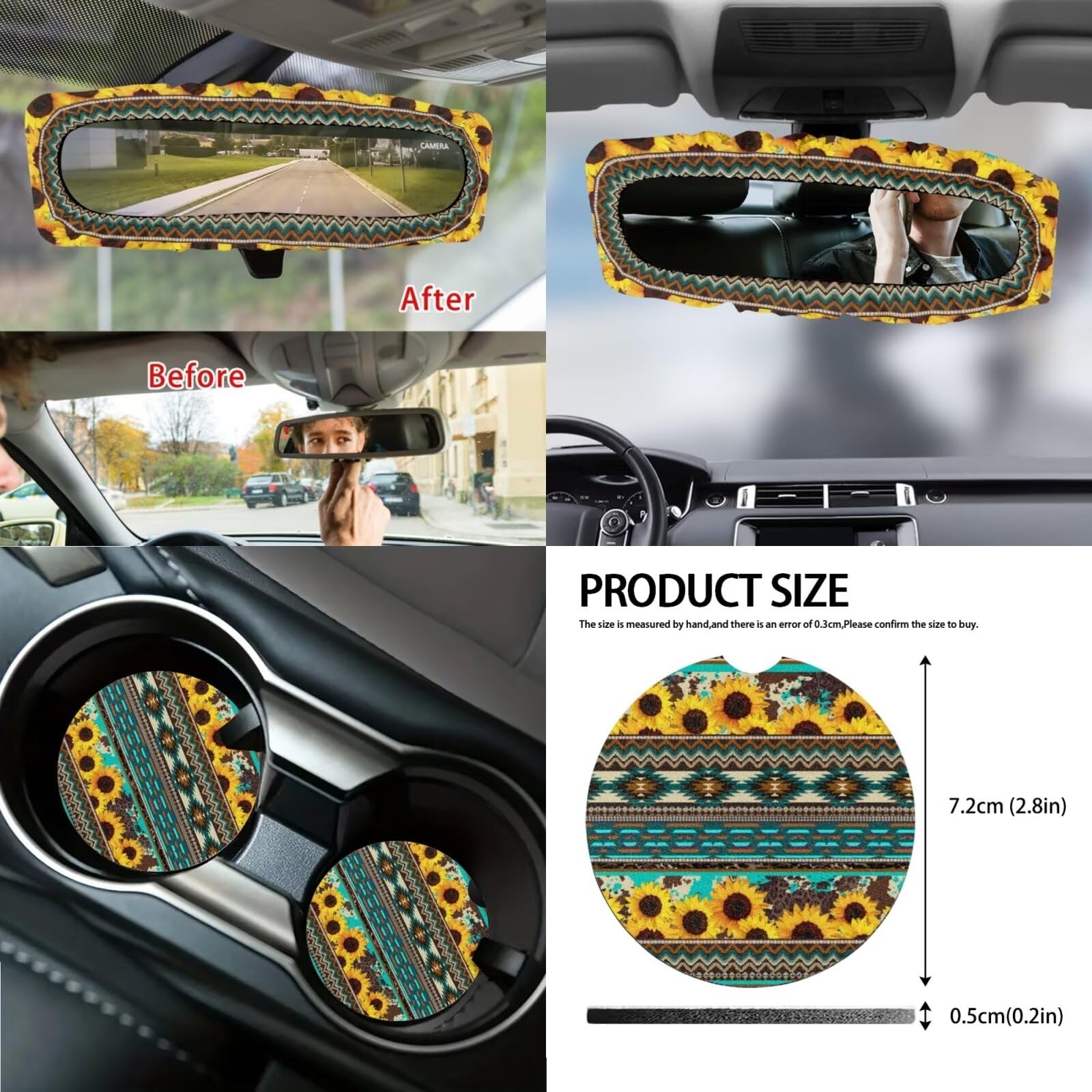 Wanyint Aztec - Set di 14 coprisedili per auto, con coprivolante, copertura per cintura di sicurezza, copertura per bracciolo, specchietto retrovisore, sottobicchiere, pomello del cambio, adatto per