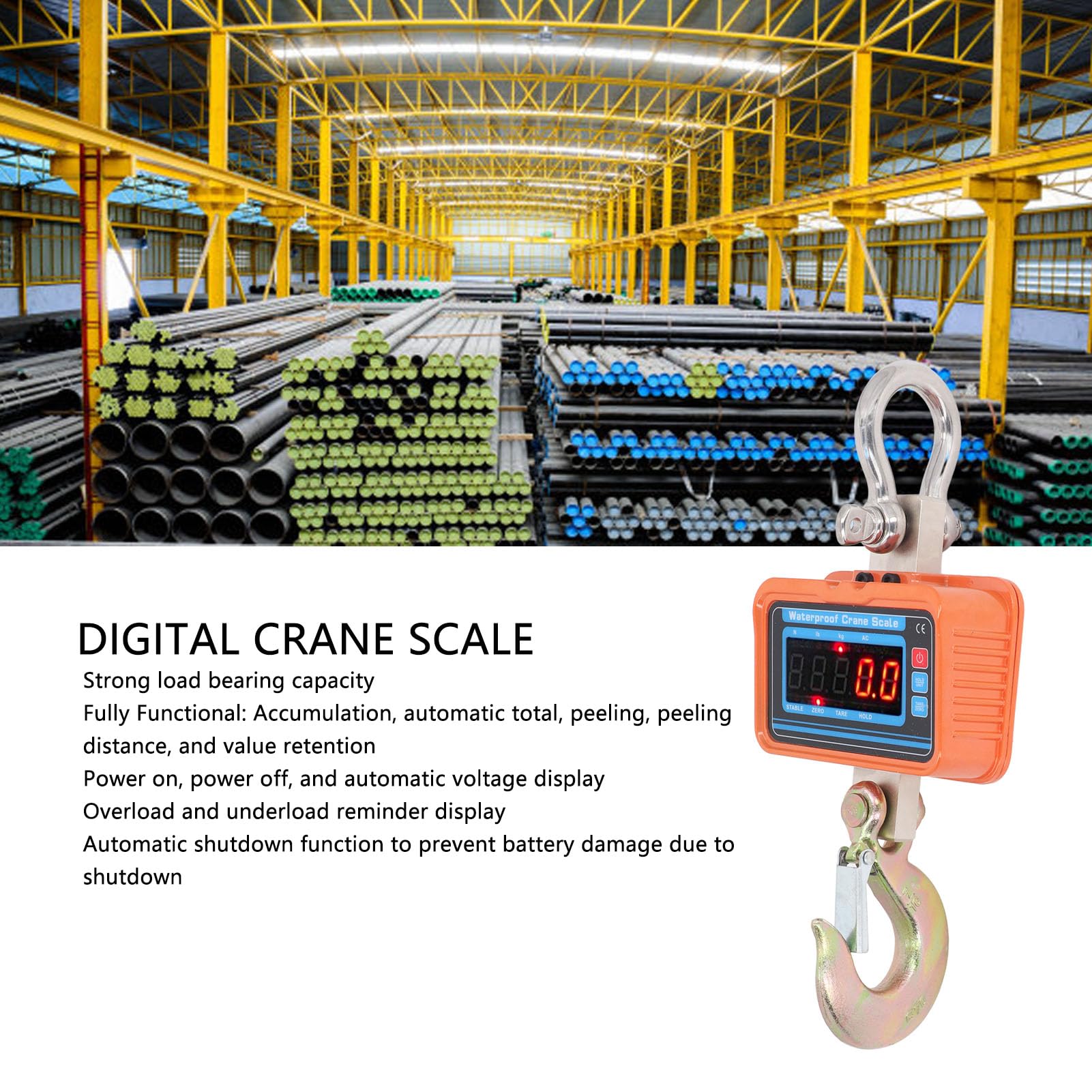XHTLLO 2200lb Digital Crane Scale, Rechargeable LED Display Heavy Duty Hanging Scale, High Accuracy Industrial Crane Scale for Warehouse, Factory AC100-240V(USAC100-240V)