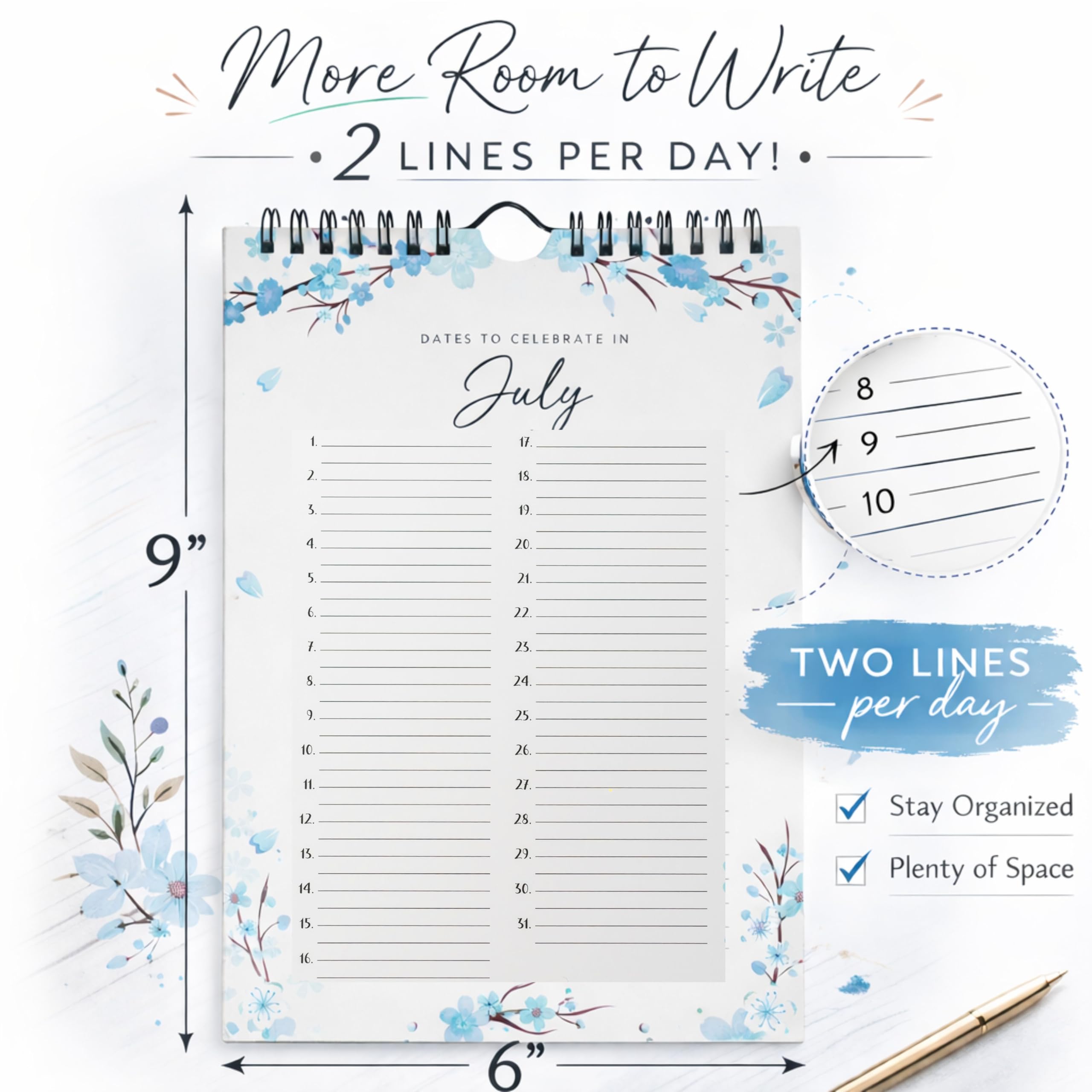 Perpetual Calendar for Birthdays and Anniversaries Floral Wall Monthly & Daily -12 Months - Dates to Remember Book - Journal for Important & Special Days - Wall Hanging Date Organizer 6 x 9 inches - Image 3