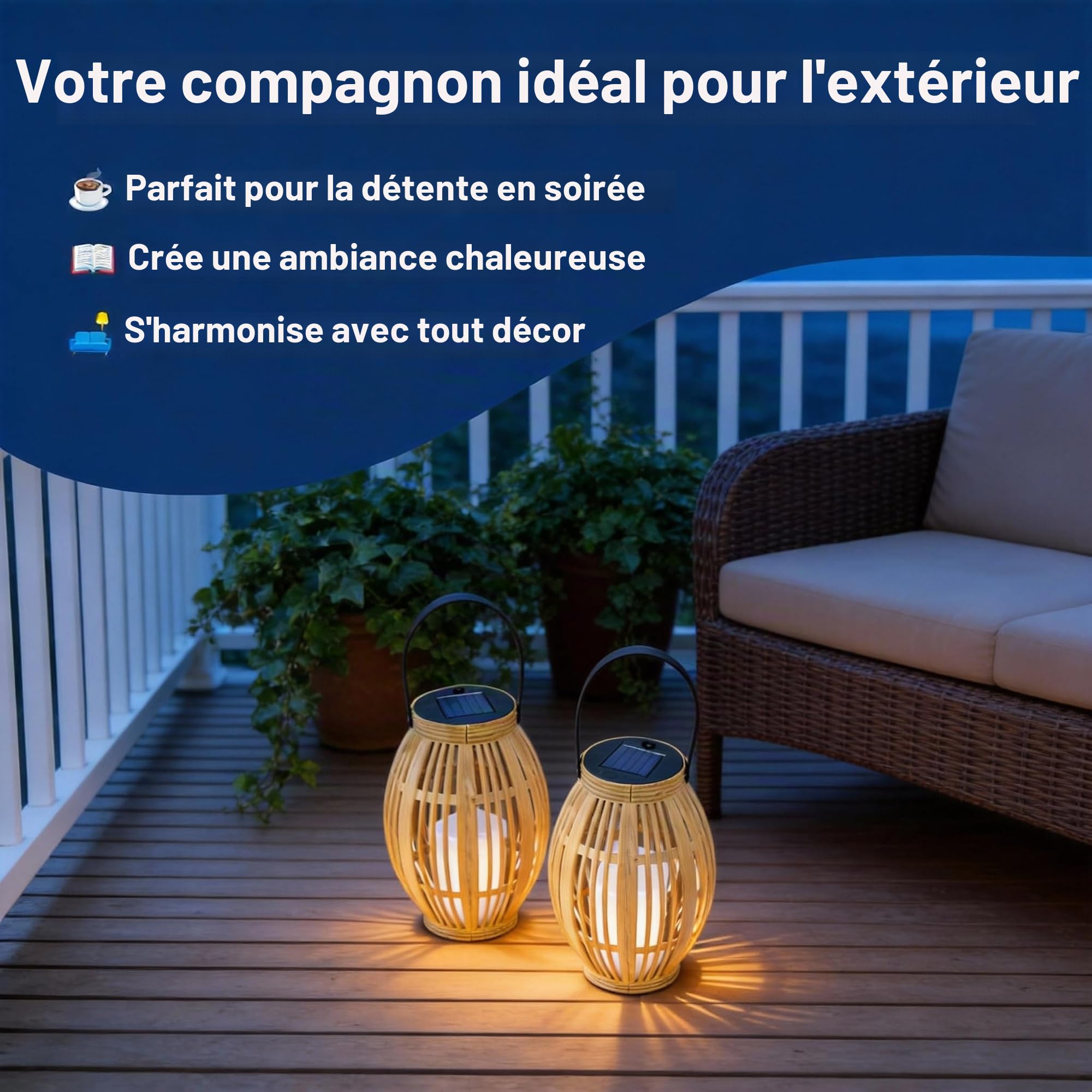 Lanterne Solaire Extérieur Lot de 2, Aspect Bambou Plastique Suspendue | Duo Lampes Jardin Effet Bambou. Jeux d'Ombres Magiques, À Suspendre/Poser. Auto Crépuscule, Étanche Terrasse Balcon