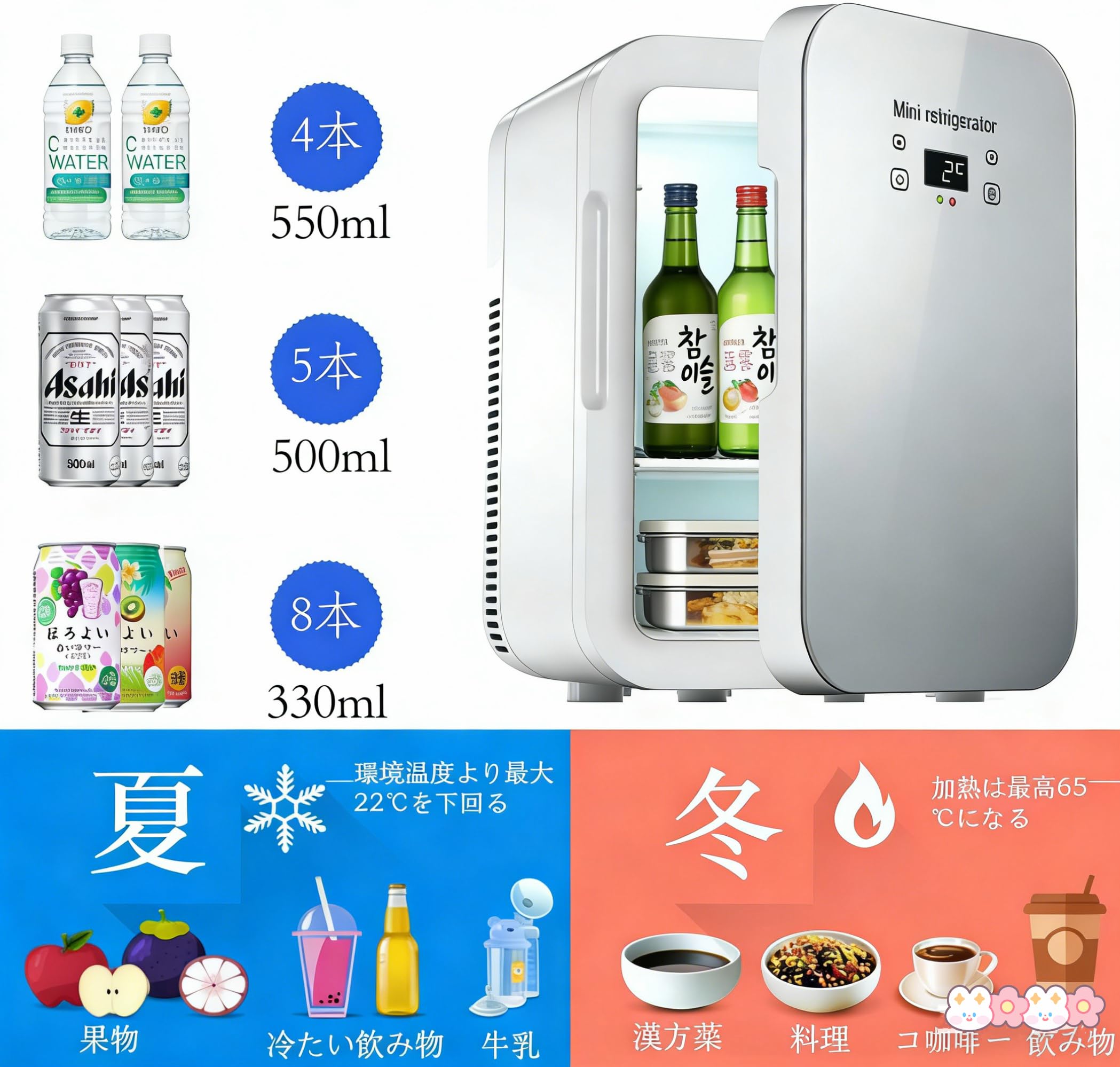 Amazon | 8L 冷温庫 ミニ冷蔵庫 2℃～60℃温度調節 LCD デジタル表示