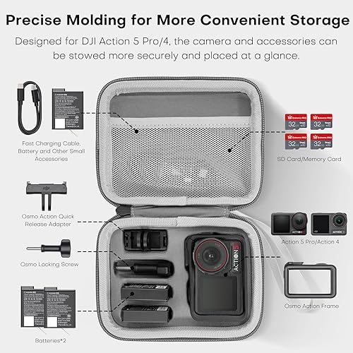Miniatura 3 de REYGEAK Funda de transporte para DJI Osmo Action 5 Pro, bolsa compacta portátil para DJI Action 43, funda de almacenamiento impermeable para