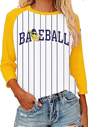 Baseball Shirt Women Baseball Season Graphic Tshirt Sports Team Fan Blouses Raglan Shirts 3/4 Sleeve Tops