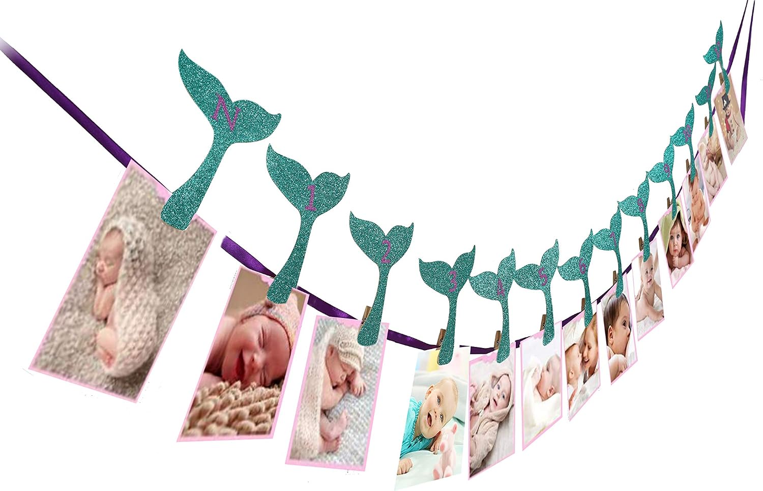 Mermaid Photo Banner, Sweet Heart First Birthday Photo Banner, Justborn To 12 Months Photo Banner, For Mermaid Party Decorations, Mermaid Party Supplies, Under The Sea,First Birthday Party Decorations