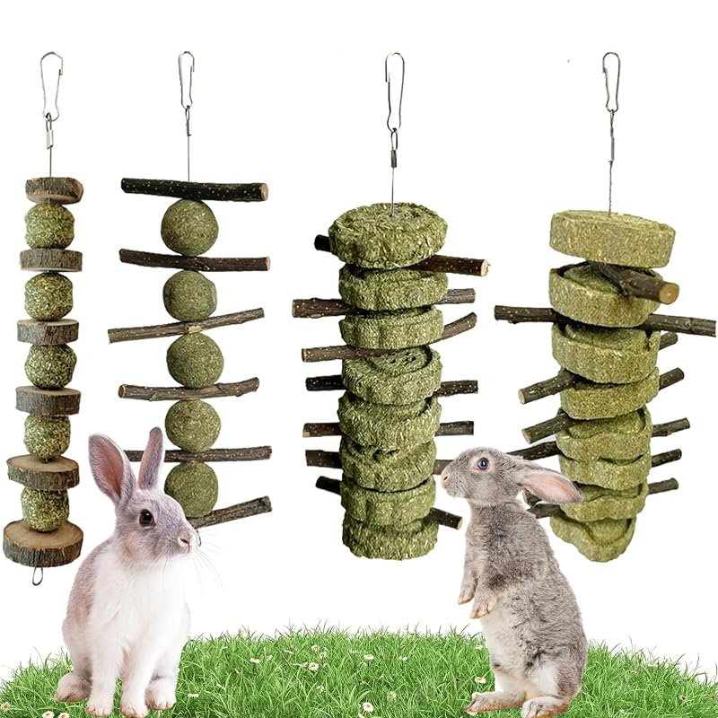 Brinquedo mastigável de madeira de macieira para coelhos e pequenos animais LWINGFLYER – Pacote com 4