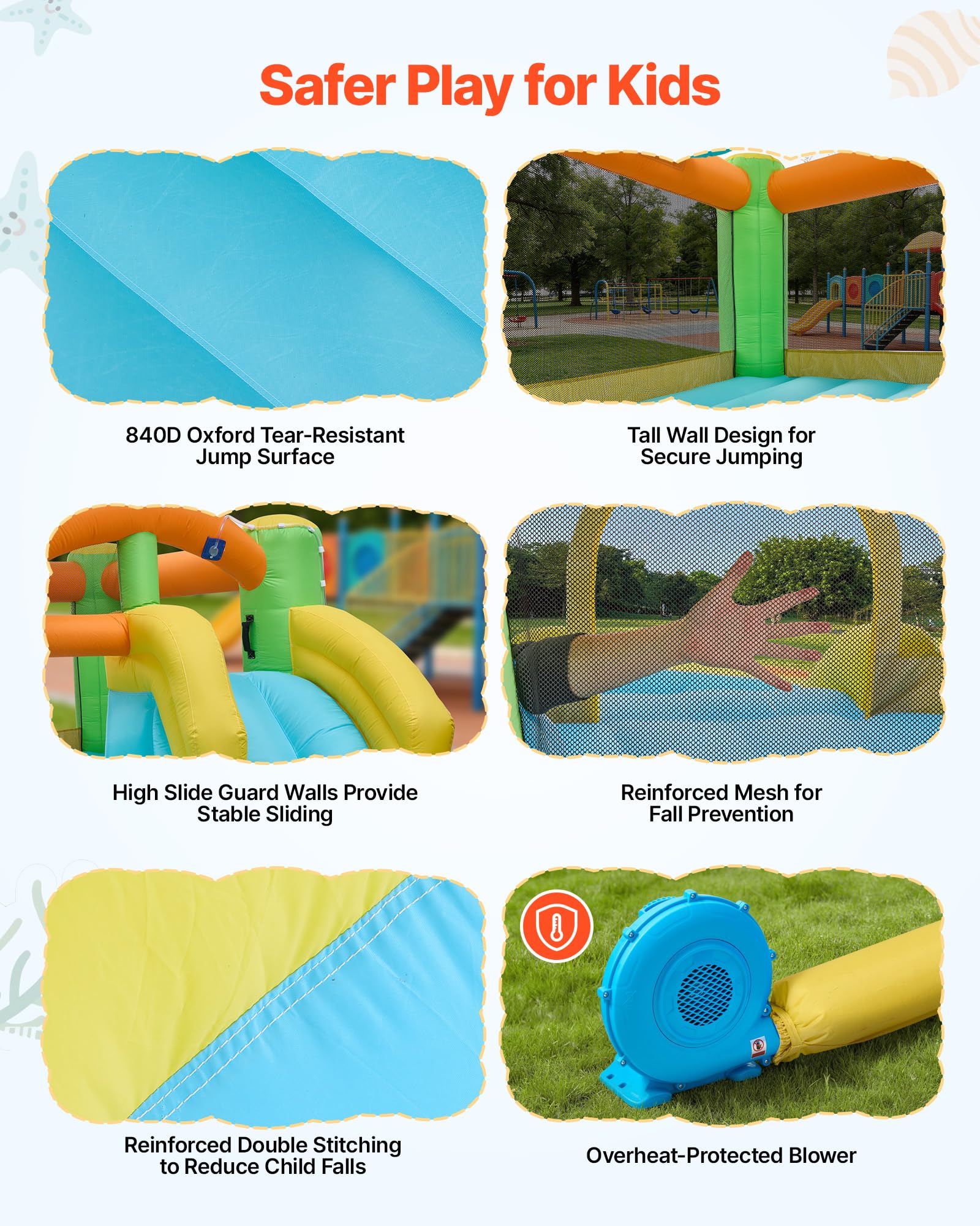 VEVOR Castello Gonfiabile da Esterno per Bambini 382 x 398 x 197 cm con Scivolo Piscina Gioco d'Acqua, Castello Gonfiabile Capienza ca. 3-4 Bambini per Età 3–8 Anni, Carico max. 160 kg