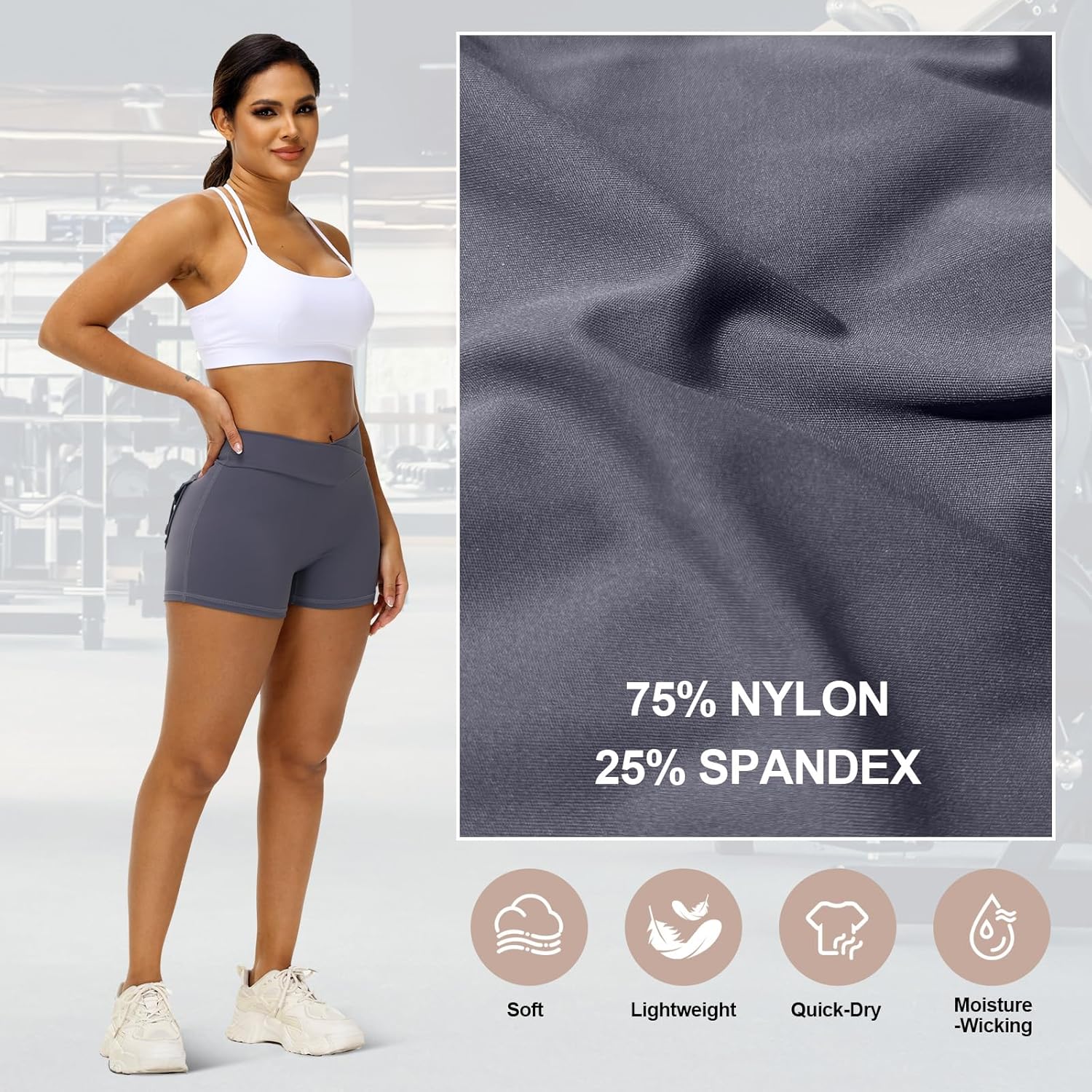 2 Pack Women Scrunch Butt Workout Shorts with Pockets V Waist Athletic Gym Biker Shorts for Women Yoga Booty Bottoms - Image 6